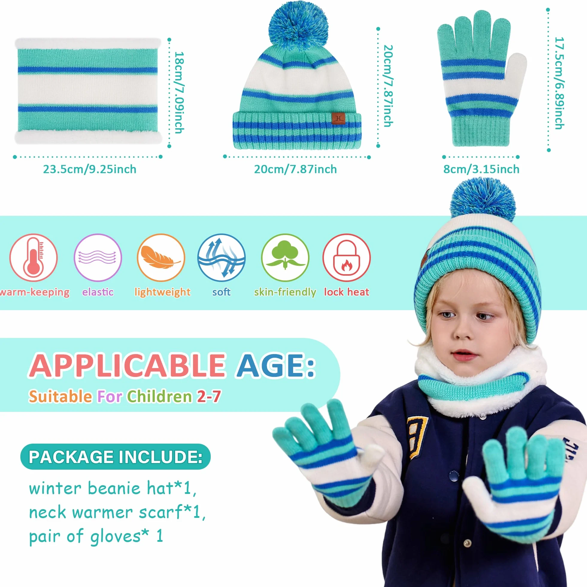 Bequemer Laden Conjunto Gorro Guantes Bufanda Infinita para Niños - Gorro Caliente, Bufanda Cuello Rulada con Fleece Espesor para Niños Niñas 2-7 Años Regalo Bebé