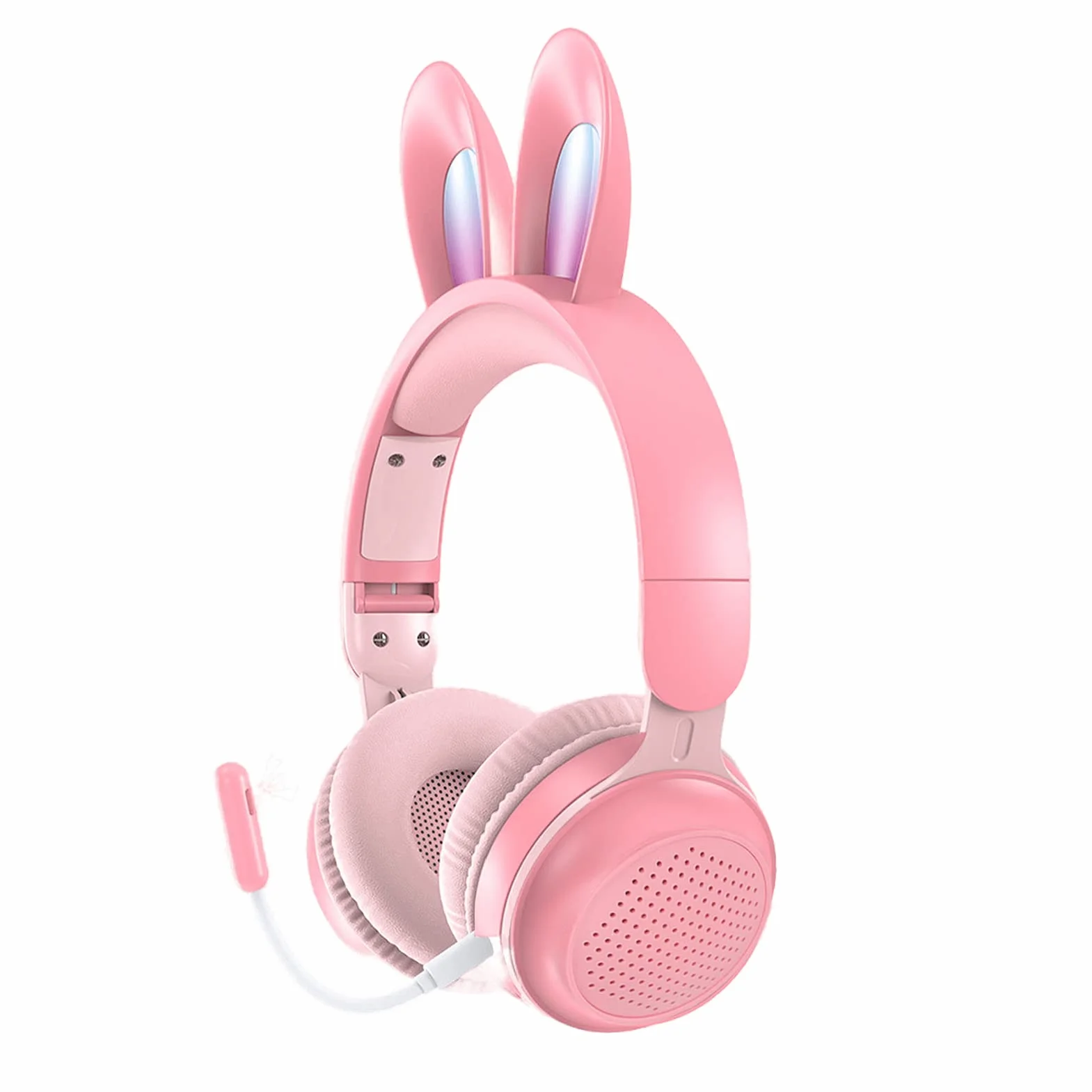 Auriculares para Niños, Auriculares Bluetooth 5.0 con Oreja de Conejo, Auriculares Inalámbricos Plegables con Luz LED sobre la Oreja, Soporte TF/AUX, Regalos para Niños, Niños Pequeños,(Rosado)