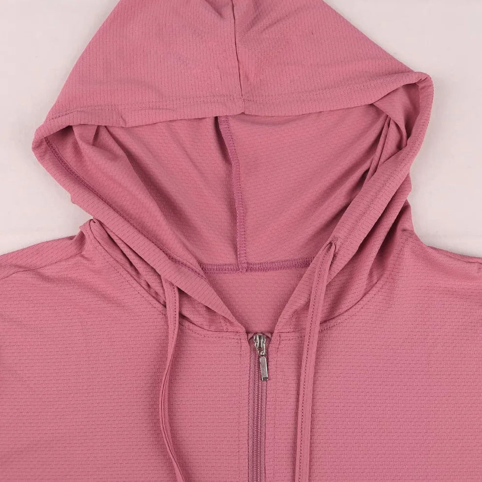 Mujeres Manga larga UPF 50 + protector solar Chaquetas deportivas Capucha Camiseta de fitness Bolsillo Yoga Cremallera completa Jacket