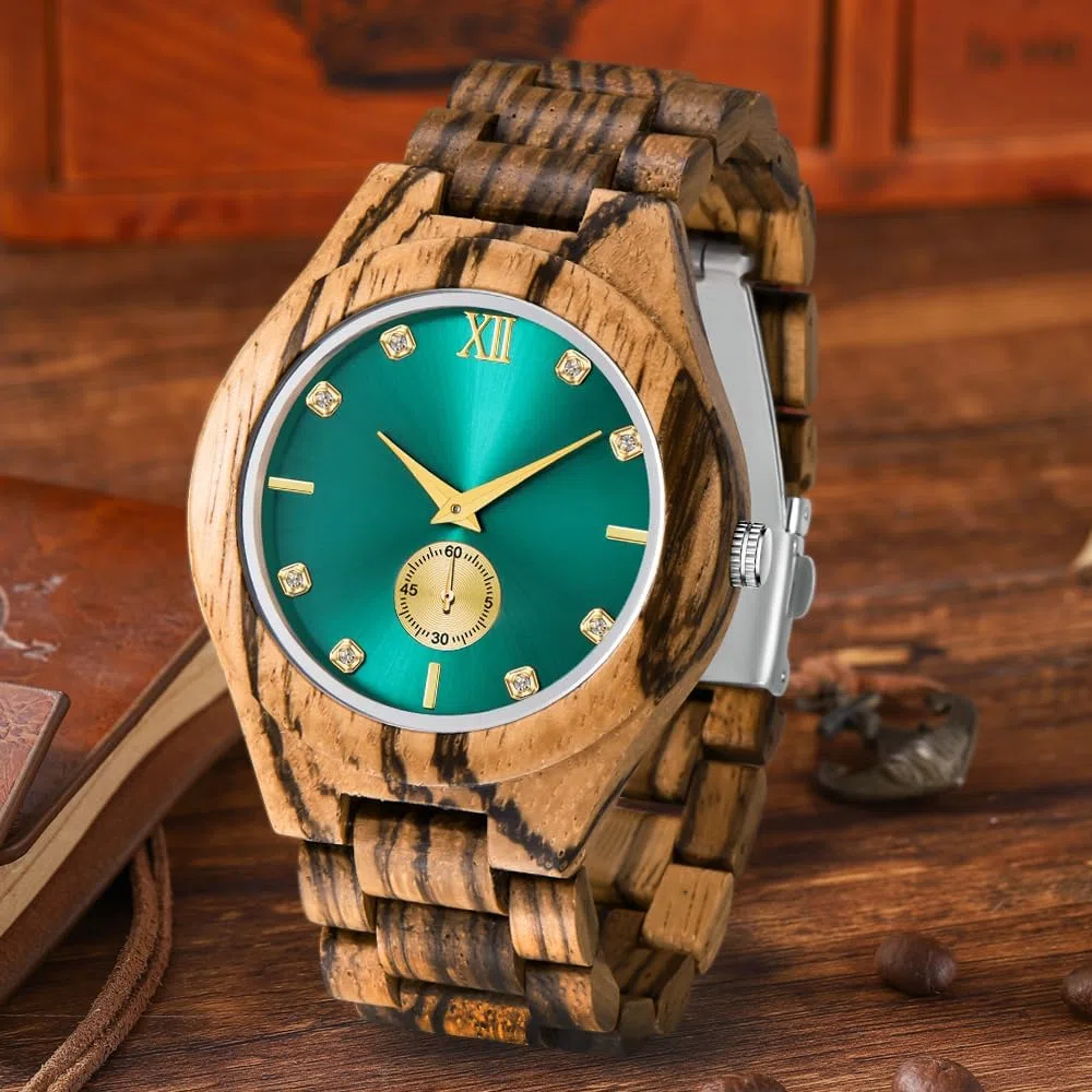 Tiong Reloj de madera para hombre de madera de bambú invertido Geométrico Invertido Reloj de cuarzo analógico para hombres Relojes de madera hechos a mano, Wq1242-marrón, Retro