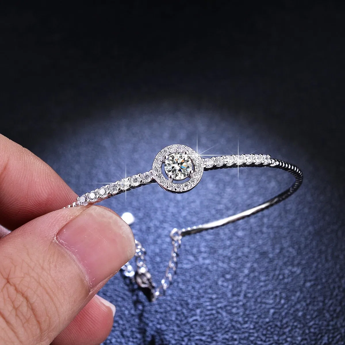 Pulsera para mujer, pulsera ajustable con diamantes creados, oro blanco de 9/14/18 quilates y PT950