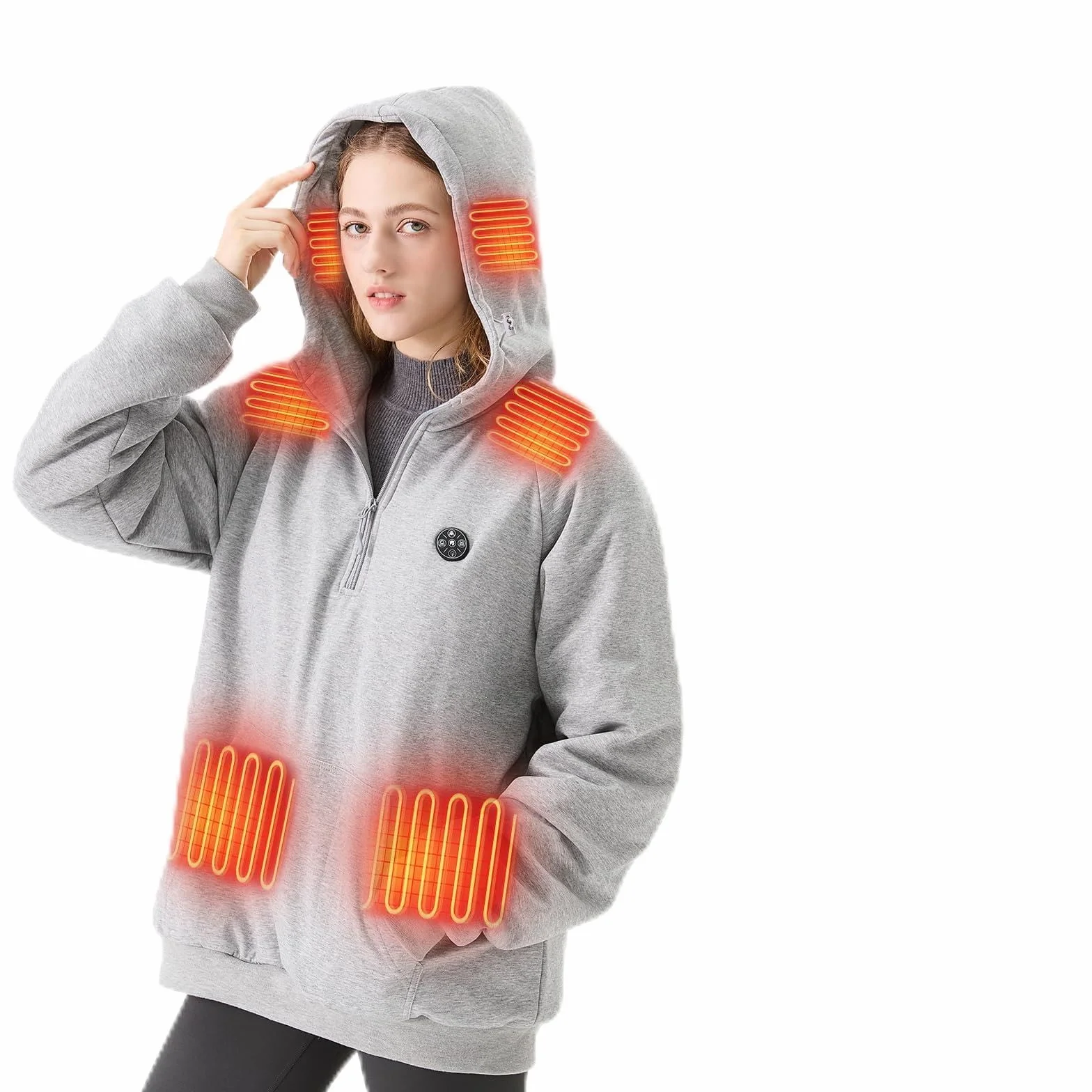 DR.PREPARE Sudadera con Capucha Calefactable Hombre y Mujer 9 Zonas de Calor Batería 16,000 mAh 3 Niveles de Calefacción Hasta 8H de Autonomía Chaleco Calefactable Forro Polar Para Exteriores