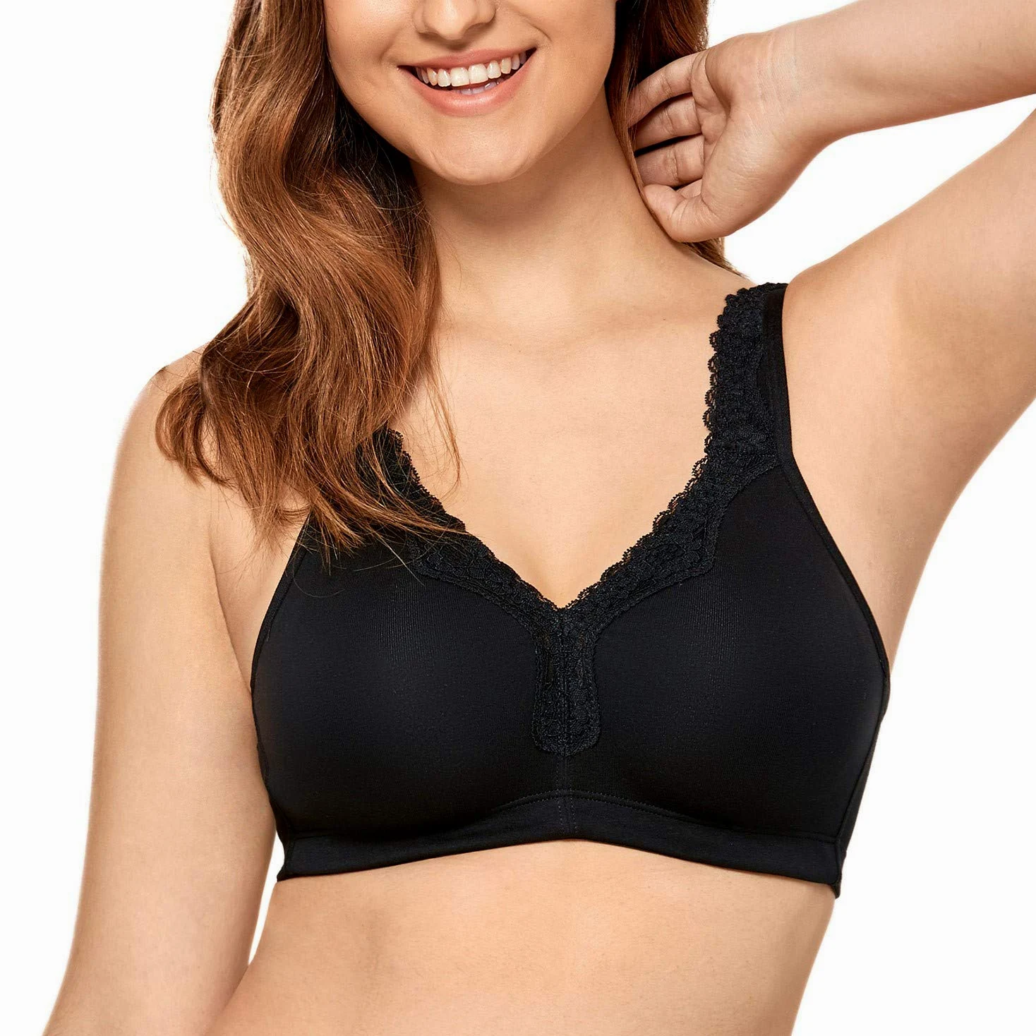 CALVENA Sujetador de Encaje para Mujer, Talla Grande, Cobertura Completa, sin Relleno, de algodón, sin Alambre
