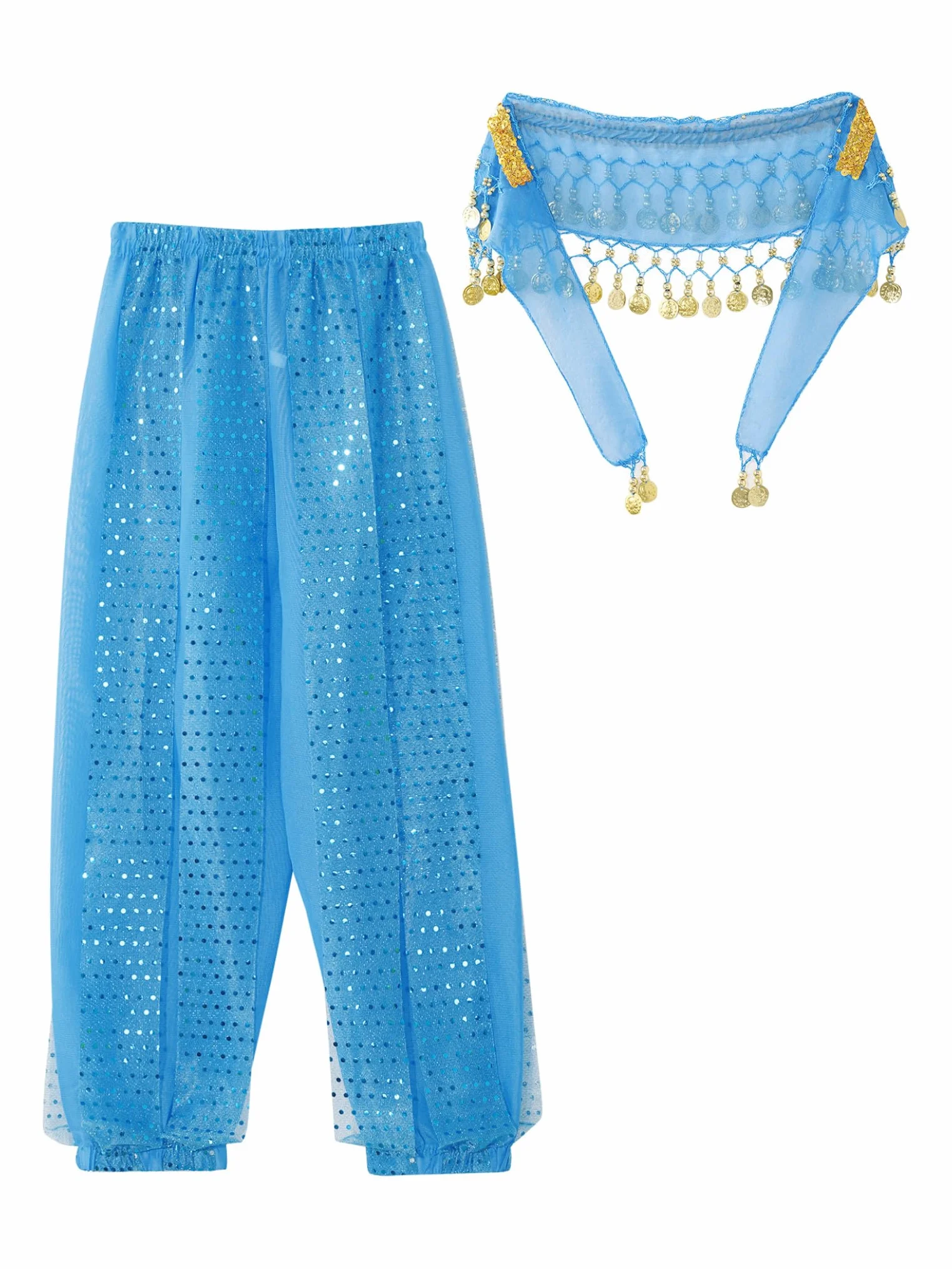 Pantalón Bombacho con Monedas para Niñas Gasa Brillante Cintura Elástica