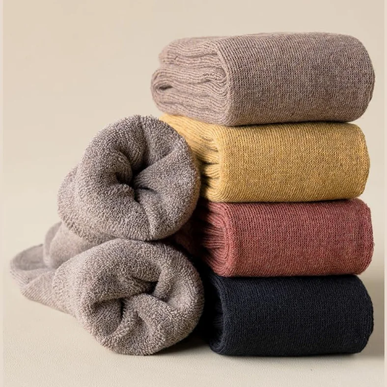 5 pares de calcetines cálidos de invierno for mujer, de color liso, transpirables y gruesos, hasta la rodilla, de algodón, informales.