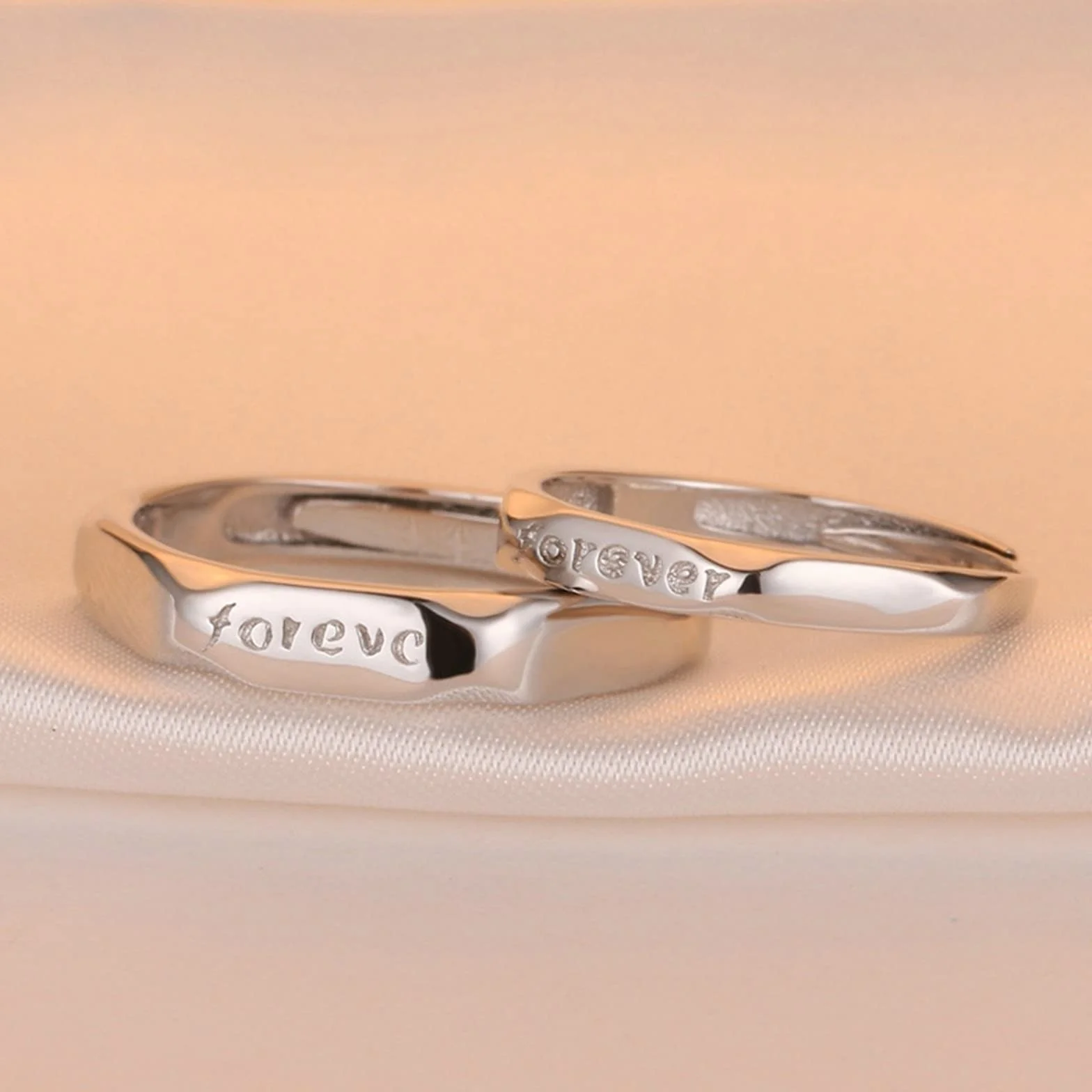 Anillos de promesa para parejas adolescentes, anillos de plata de ley modernos con plata grabada para siempre, anillo ajustable para regalo, Adjustable, Sin piedras preciosas