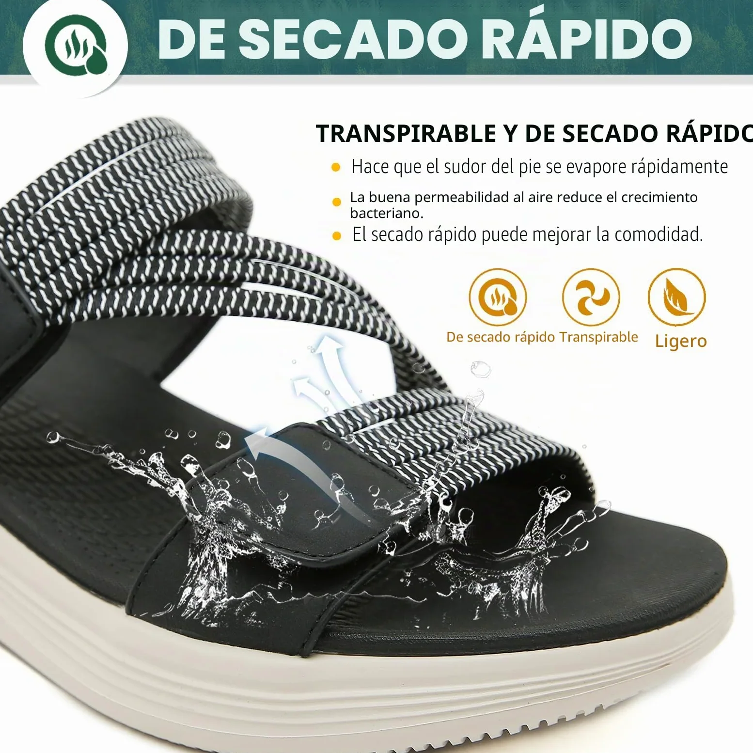 Sandalias Deportivas Mujer Verano Comodas Caminar Antideslizantes Ligera Ajustables Zapatillas Negro 42