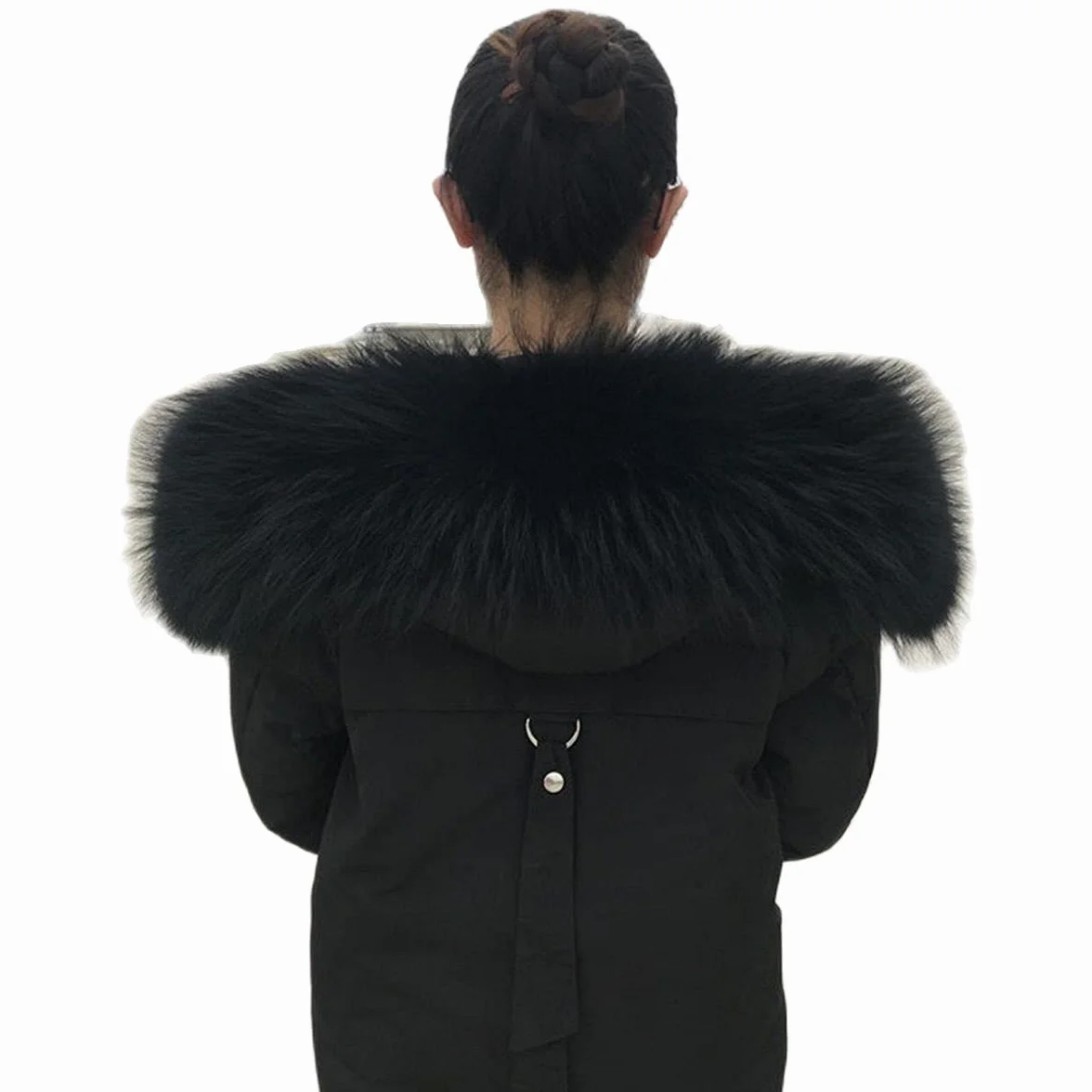 RedEagle Bufanda de piel Cuello de piel real desmontable Mujeres Collares de piel de mapache Abrigos para el cuello Capucha Collares unisex negro