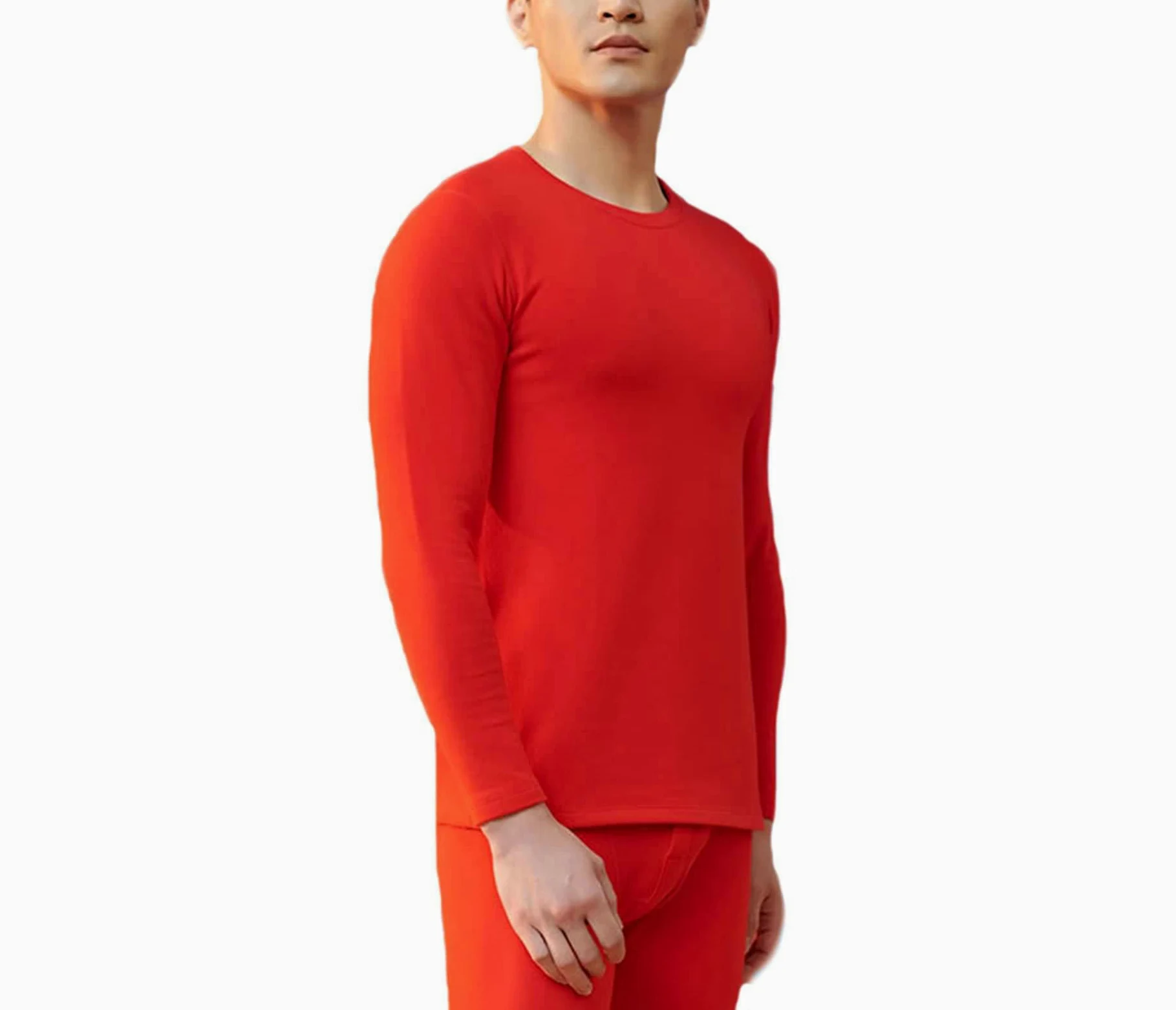 Aeici Ropa interior Térmica, Ropa interior Hombre Invierno Algodón Cuello Redondo Alto & Bajo Rojo