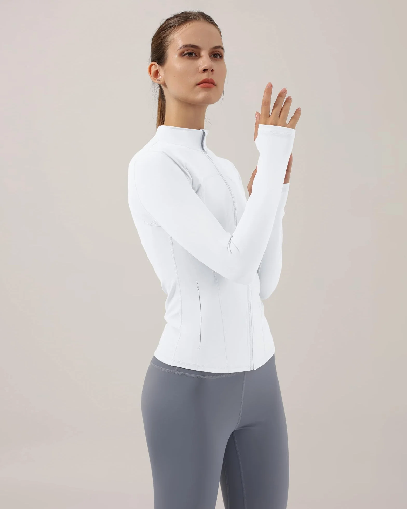 Locachy Chaqueta deportiva ajustada con cremallera completa para mujer, con bolsillos