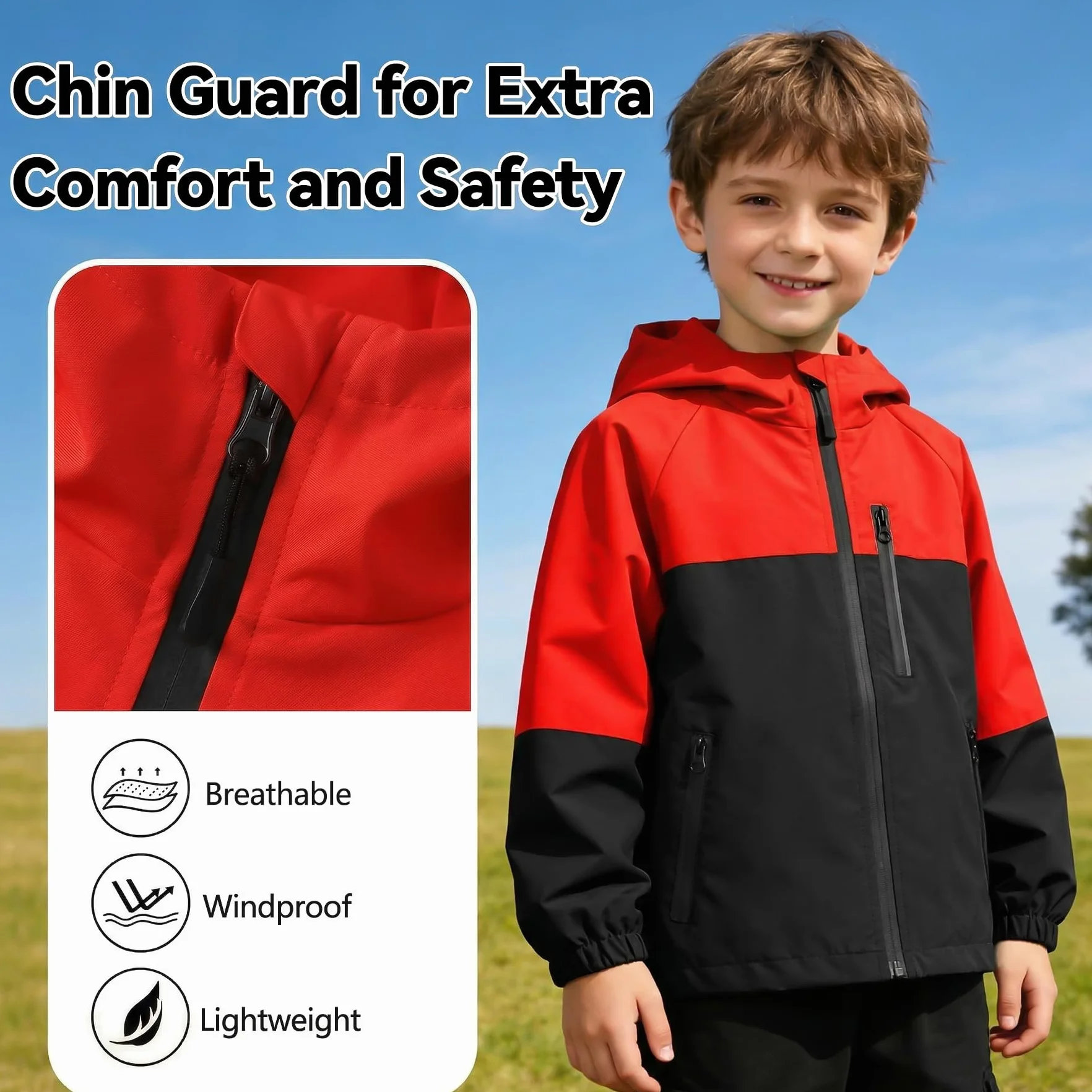 Chaqueta Impermeable para Niños, Cortavientos Abrigo Reflectante Ligera Chaqueta de Lluvia Primavera Otoño 5-13 Años