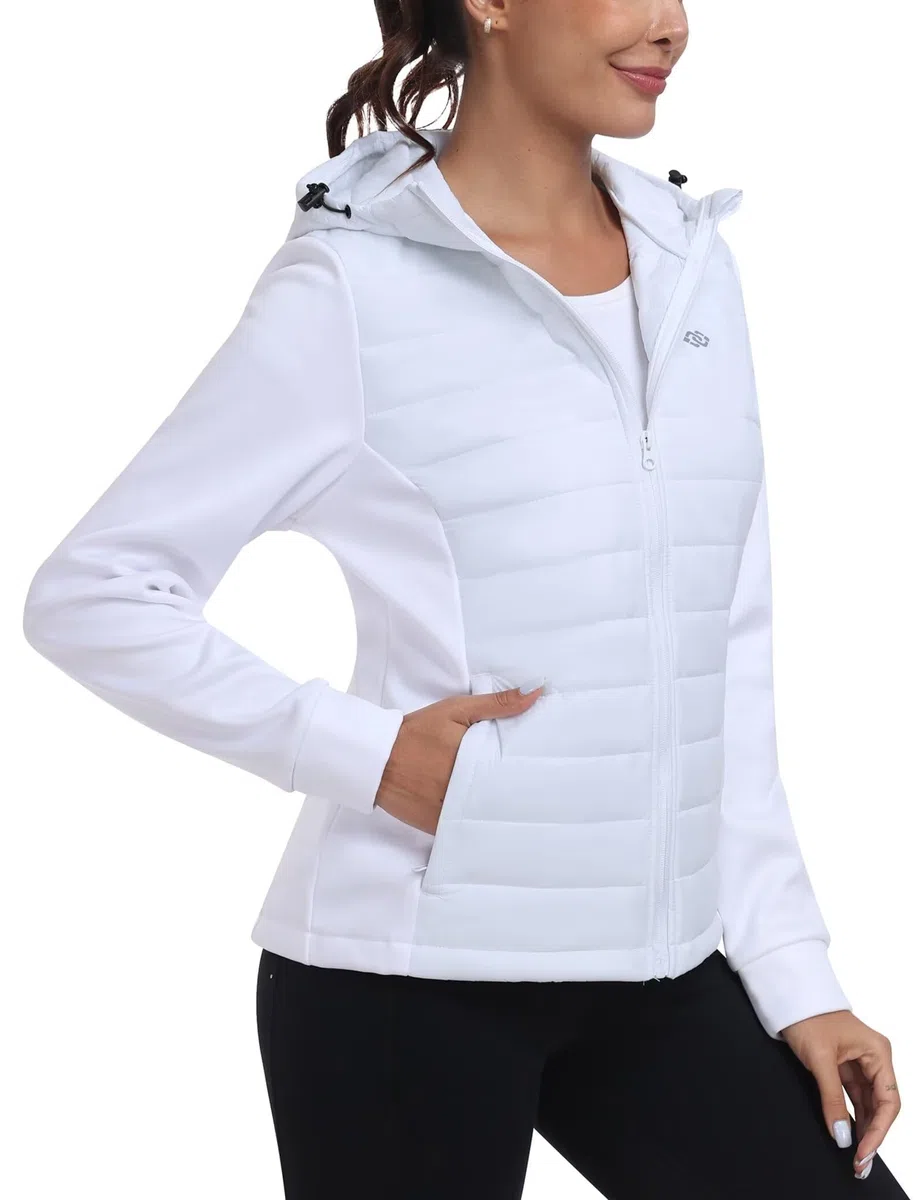MoFiz Chaqueta Senderismo Aislante Mujer Chaqueta Híbrida Cálida para Correr Chaqueta Deportiva para Exteriores White EU L