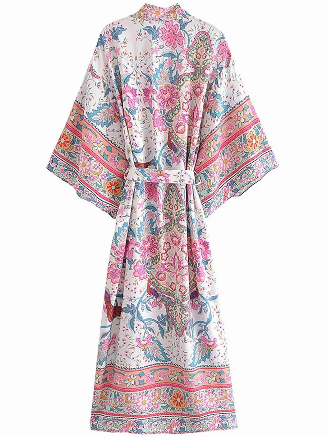 Disimlarl Kimono bohemio con estampado de manga murciélago para mujer, cuello en V, borla, manga larga, para cubrir el bikini
