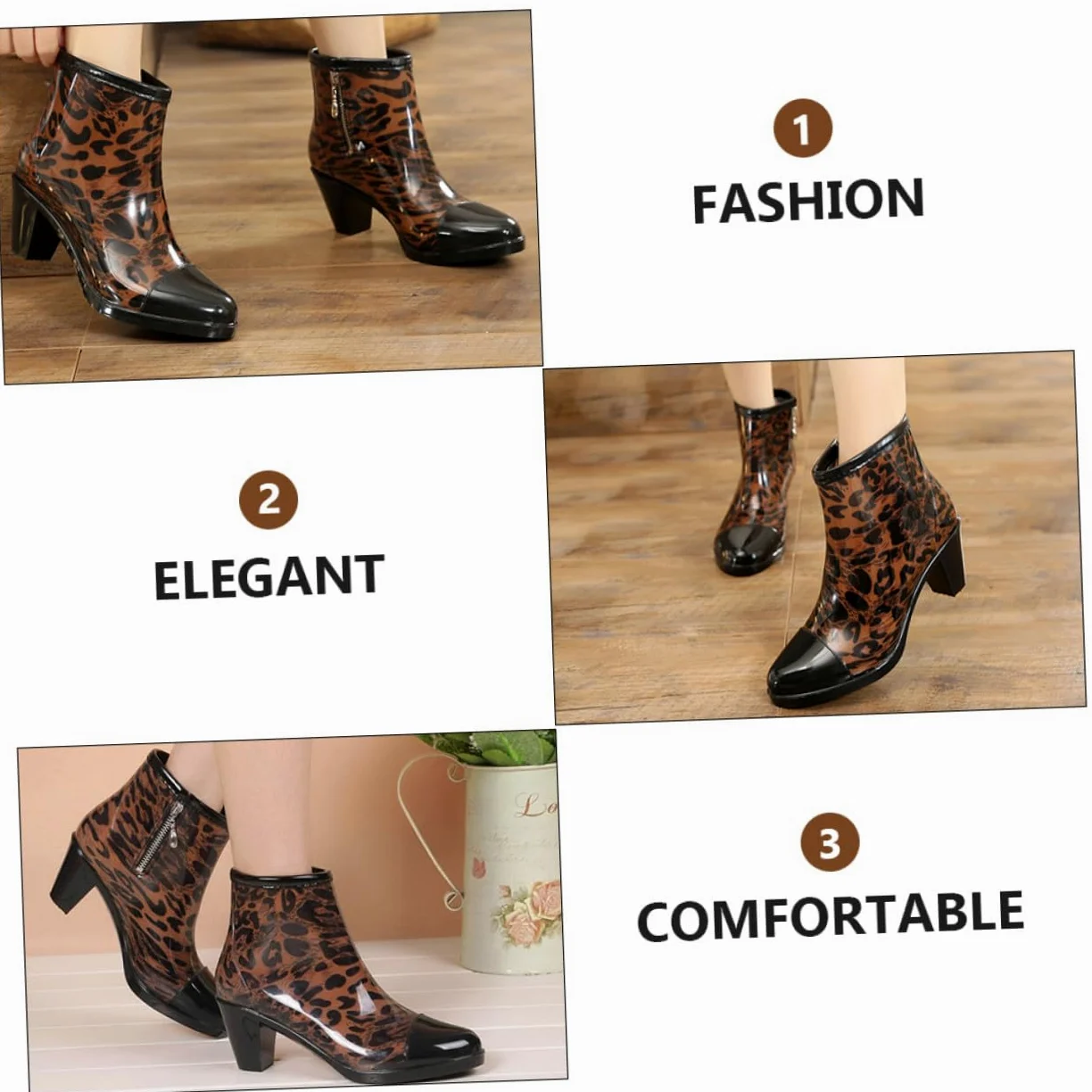 PartyKindom Botas de Lluvia Cortas de Pvc Tacón Alto para Mujer y Cremallera Lateral, Antideslizantes Diseño Elegante y Moda para Uso Diario
