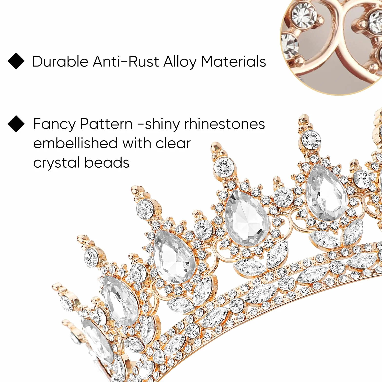 Tiara Redonda Corona de Cristal Diamantes de Imitación Brillantes para Mujeres Boda DRESHOW