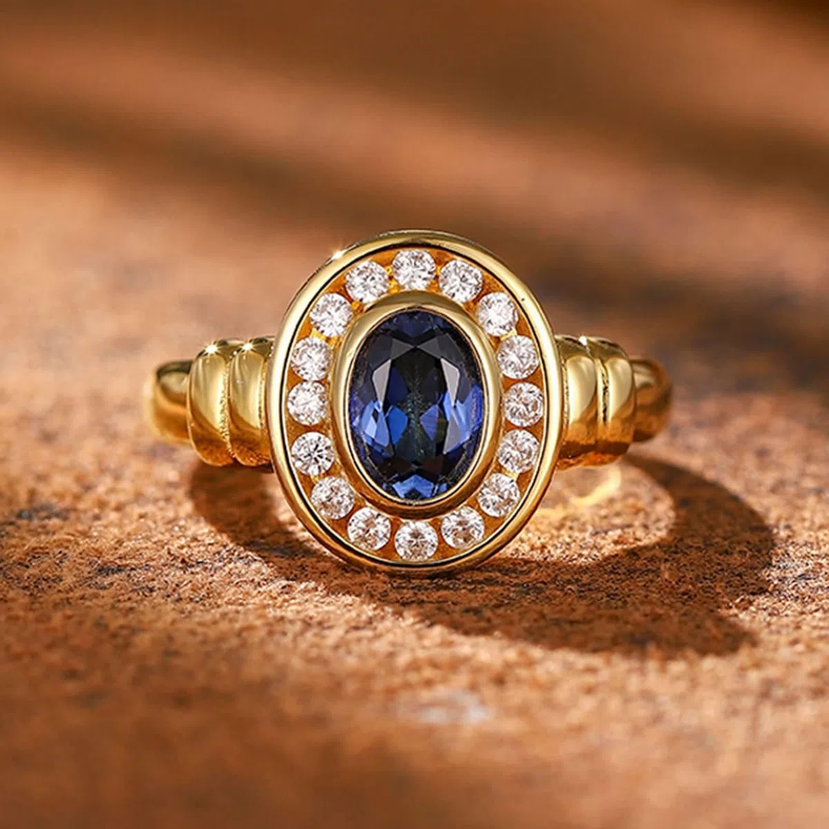 Anillos Promesa Oro Amarillo Mujer 9K / 14K / 18K, Oval con Zafiro de 1,2 ct y Moissanita, Anillo Oro Azul Boda Mujer