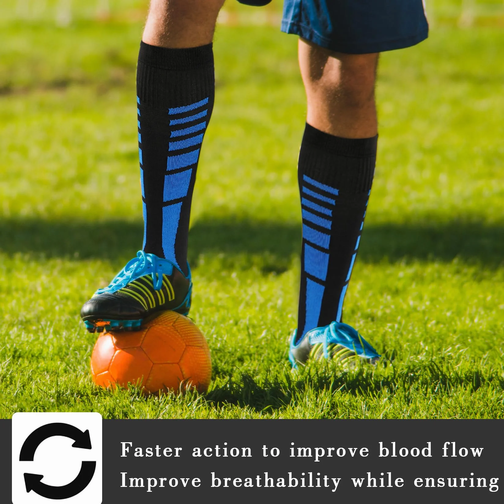 Calcetines de Compresión Graduada Hasta la Rodilla para Hombres y Mujeres L/XL Negro Azul