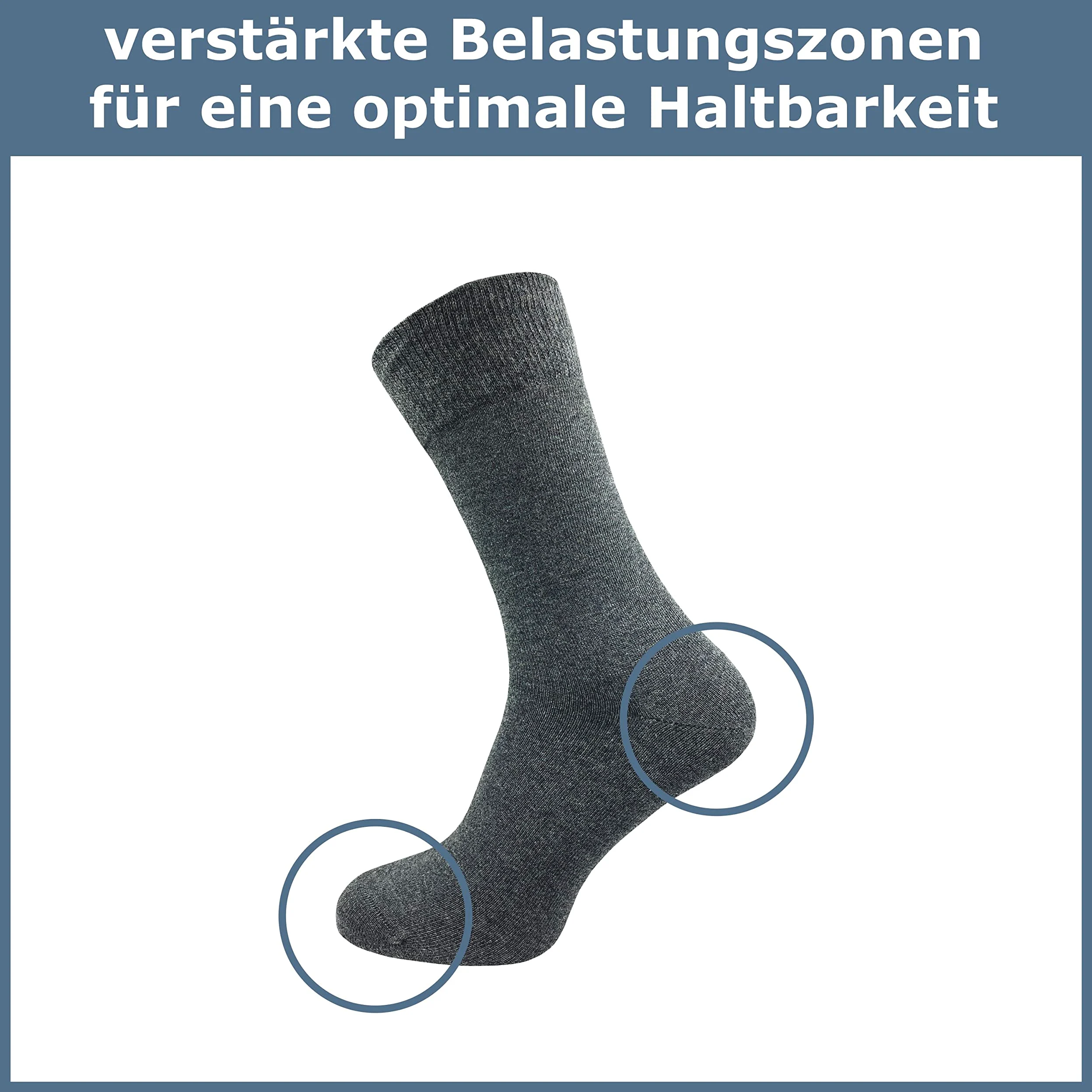 Calcetines para hombre de 100% algodón | Calcetines de algodón puro en juego de 10 | Calcetines de ocio sin costura con talón y punta reforzados