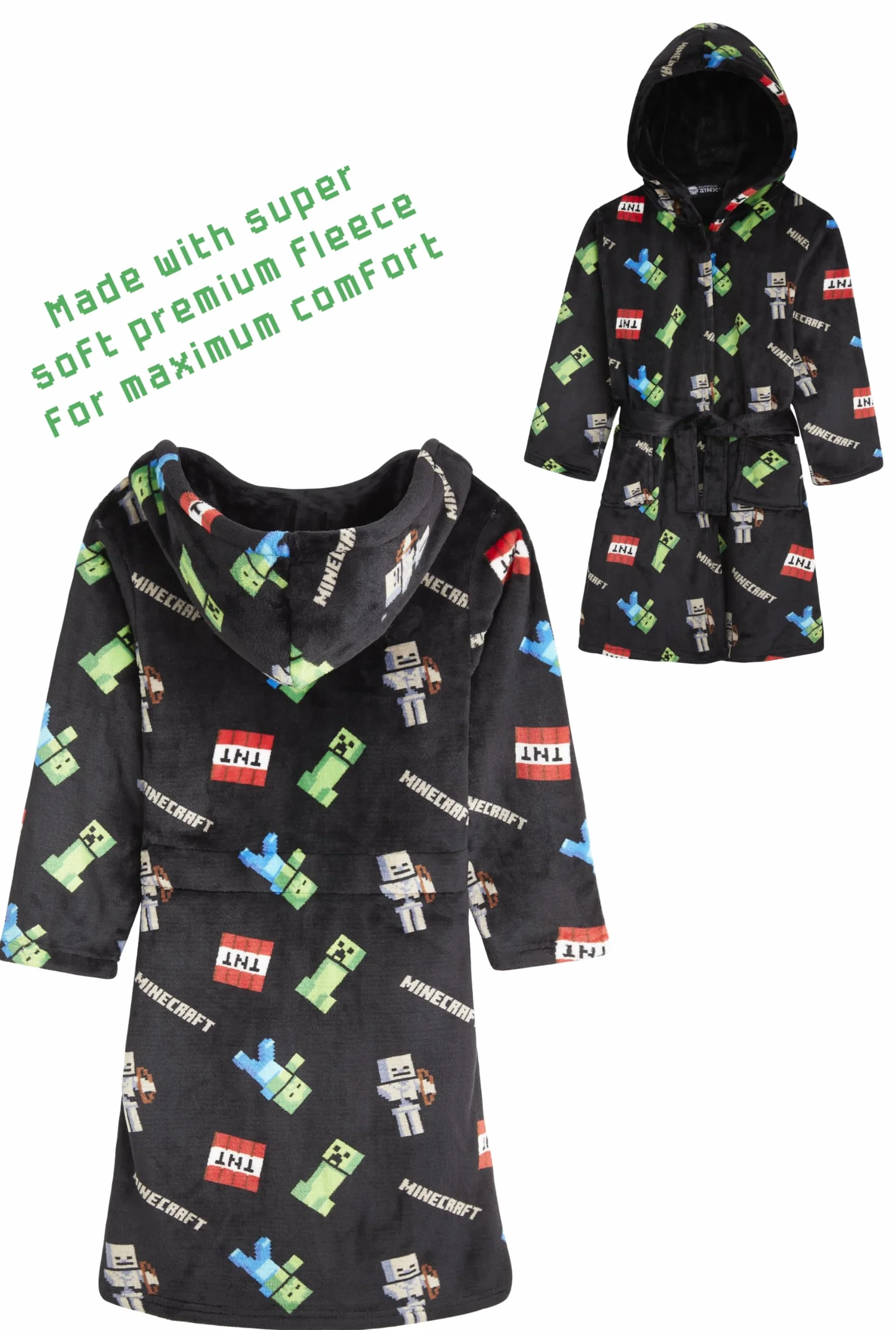 Minecraft Albornoz Niños Creeper Bata Adolescente Felpa Suave Capucha Cinturón Bolsillos Ropa Dormir Regalos