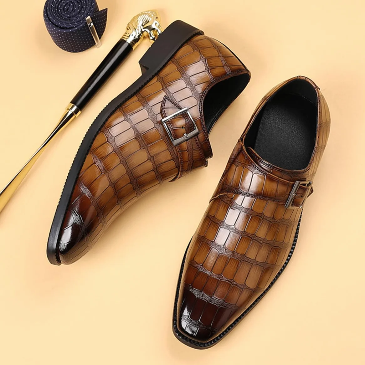 Zapatos de Vestir Monk Strap para Hombre Zapatos de Cuero clásicos Zapatos de Oxfords Negocios cómodos para Formales