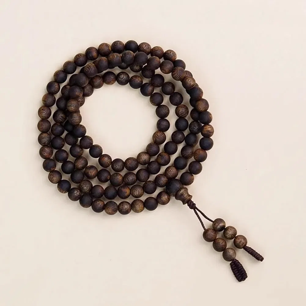 Pulsera de Cuentas de Madera de agar Natural Cuentas de oración de Madera Hechas a Mano con ricas líneas de Aceite y Aroma en Capas,6mm x 108 Beads