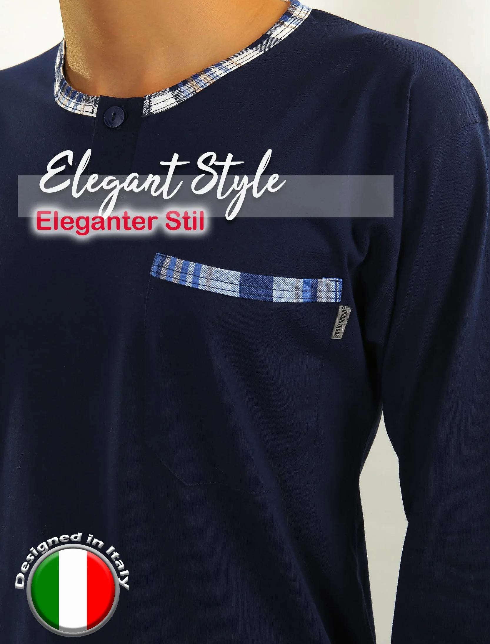 Sesto Senso Pijama Hombre Largo Invierno Clásico Algodon 2 Piezas Ropa De Dormir Conjunto Camisa Manga Larga Pantalones Largos M Jasiek 2188/17