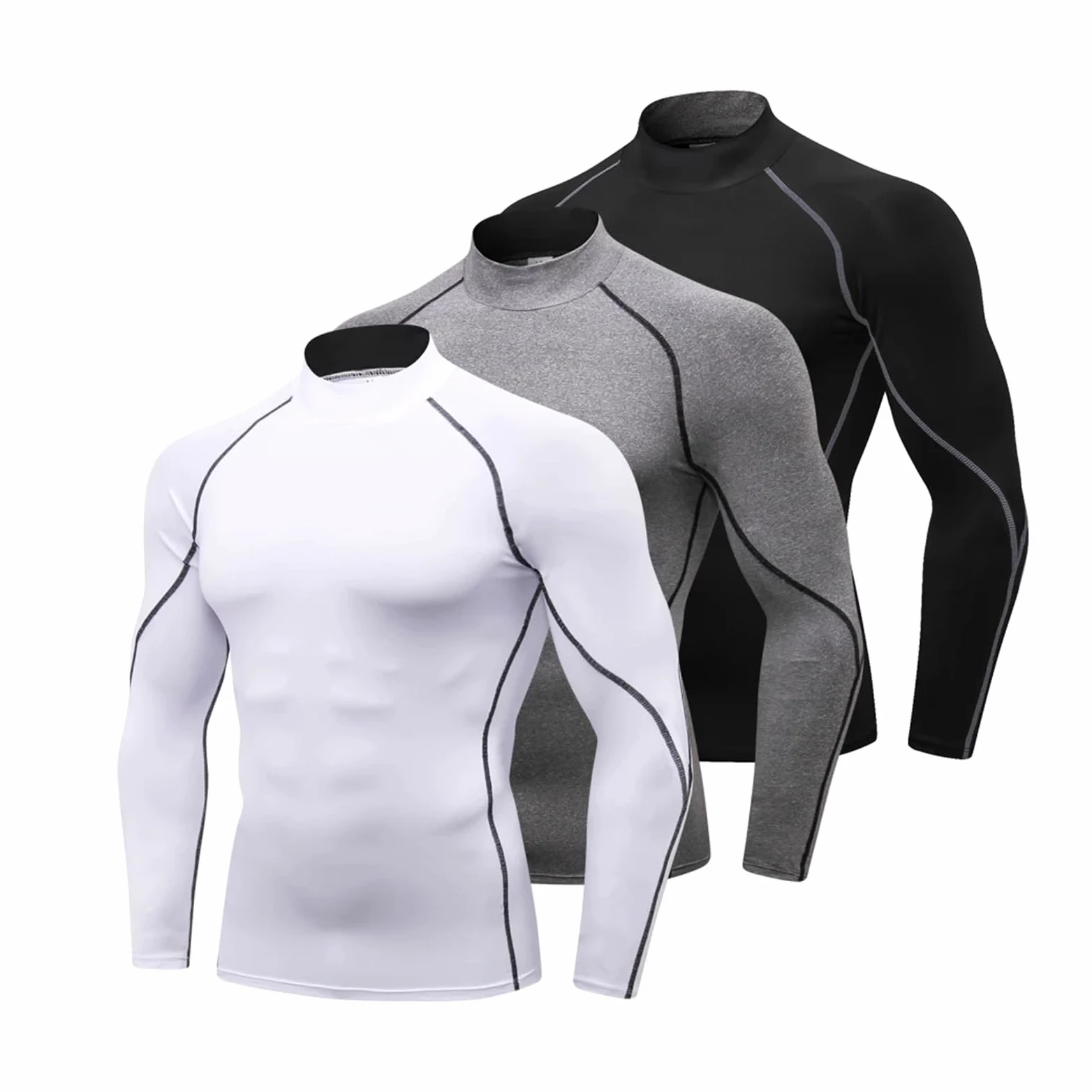 Camisa De Compresión Cuello Alto For Hombre, Camisetas Interiores Entrenamiento Manga Larga For, Mallas For Baloncesto, Correr, Capa Base Atléticas