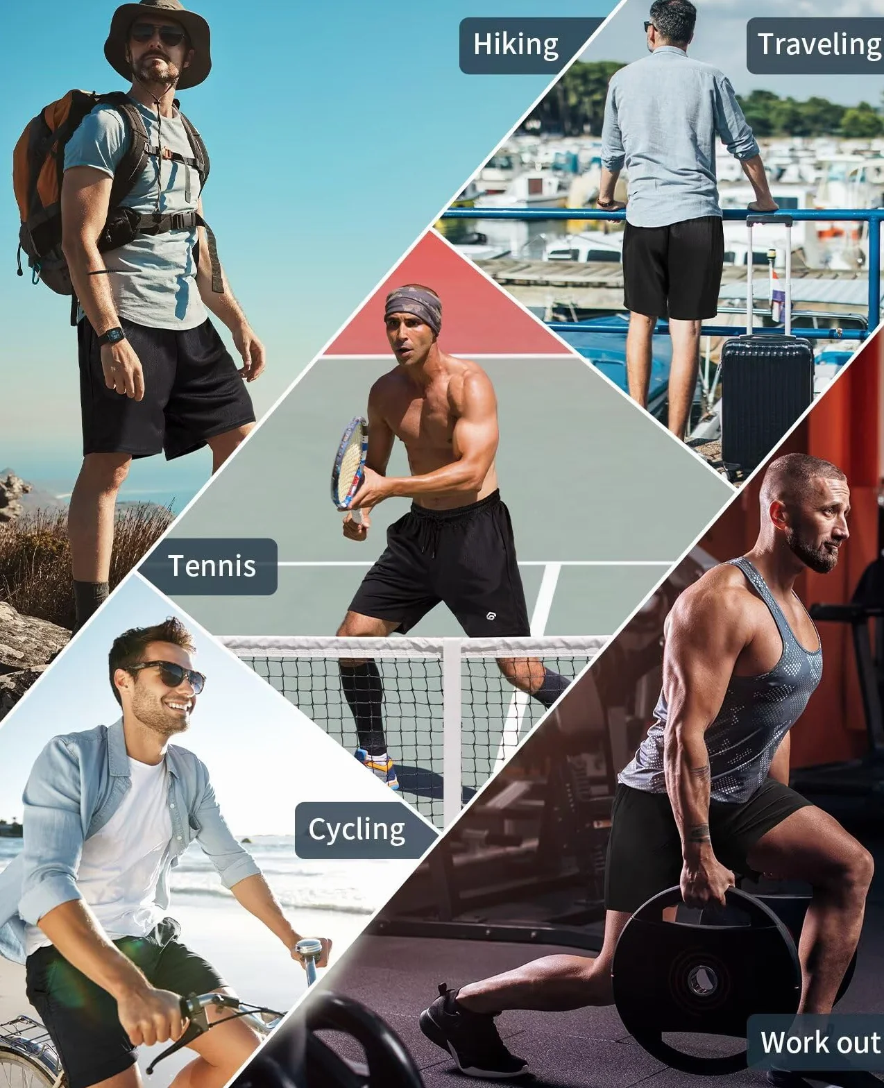 lomsoe Paquete de 5 pantalones cortos deportivos para hombre de 5 pulgadas, pantalones cortos de malla para correr para hombre, de secado rápido, ligeros, para gimnasio, con bolsillos, Negro, negro