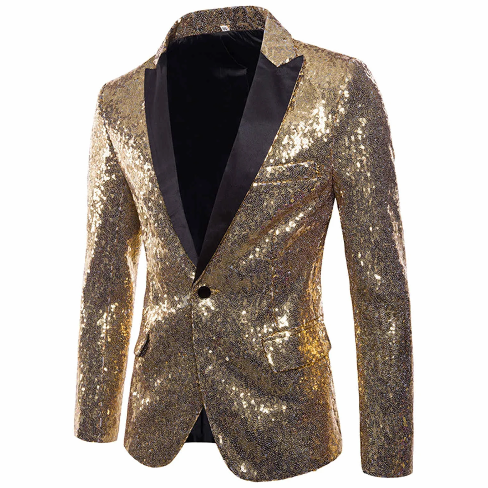 Americana de lentejuelas dorado brillante para hombre, chaqueta de boda, manga larga, traje de novio