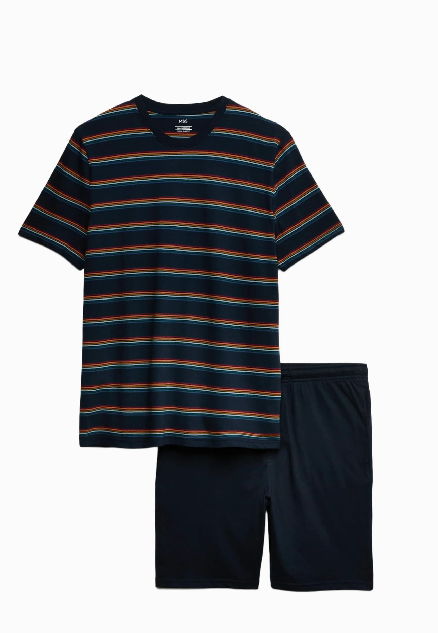Marks & Spencer Conjunto de Pijama de Rayas Arcoíris de Algodón Puro para Hombre, Ajuste Normal, Cintura con Cordón, con Bolsillos