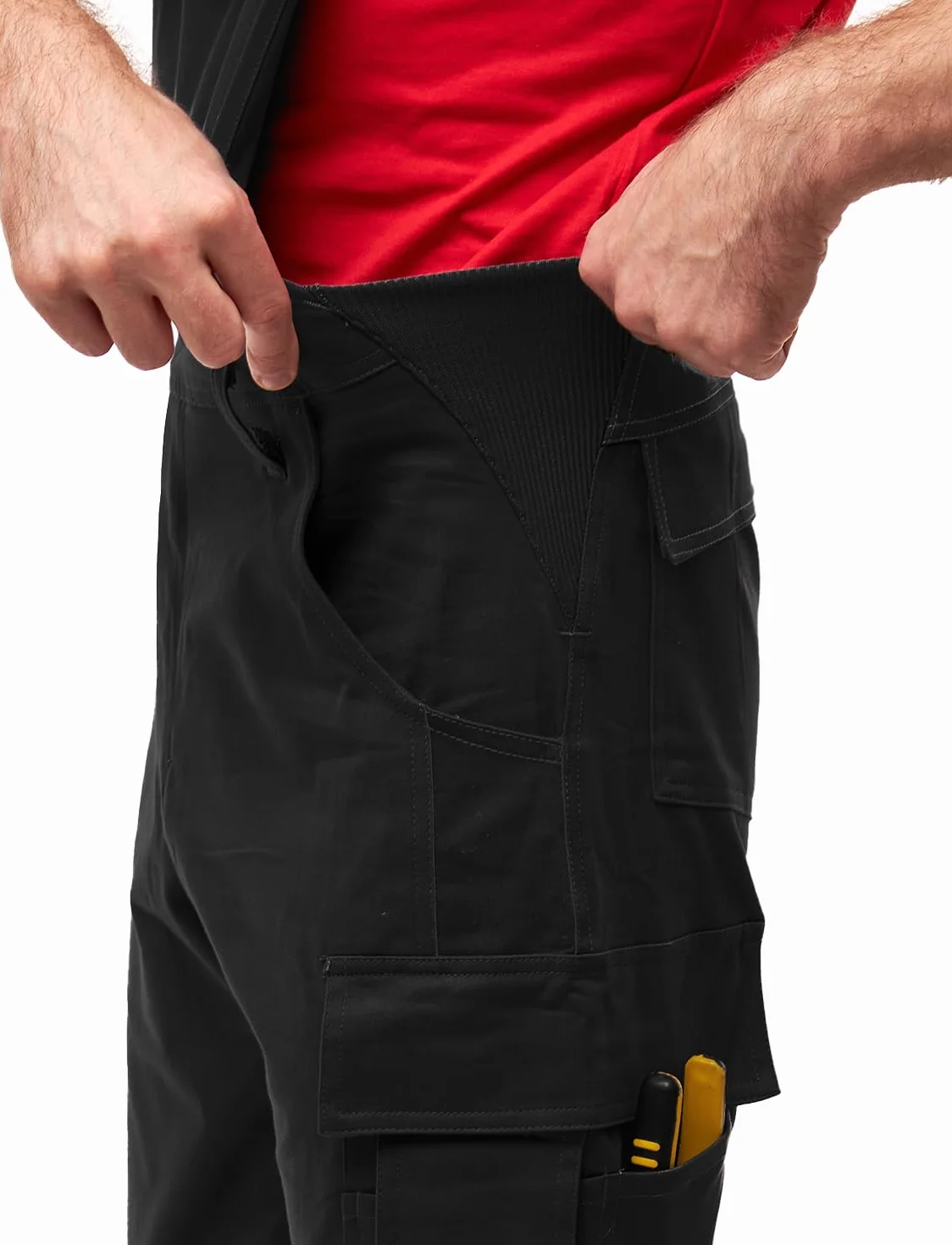 strongAnt Pantalón de trabajo para hombres, pantalón con tirantes de estiramiento, pantalón de trabajo con bolsillos para rodilleras, negro, gris, blanco
