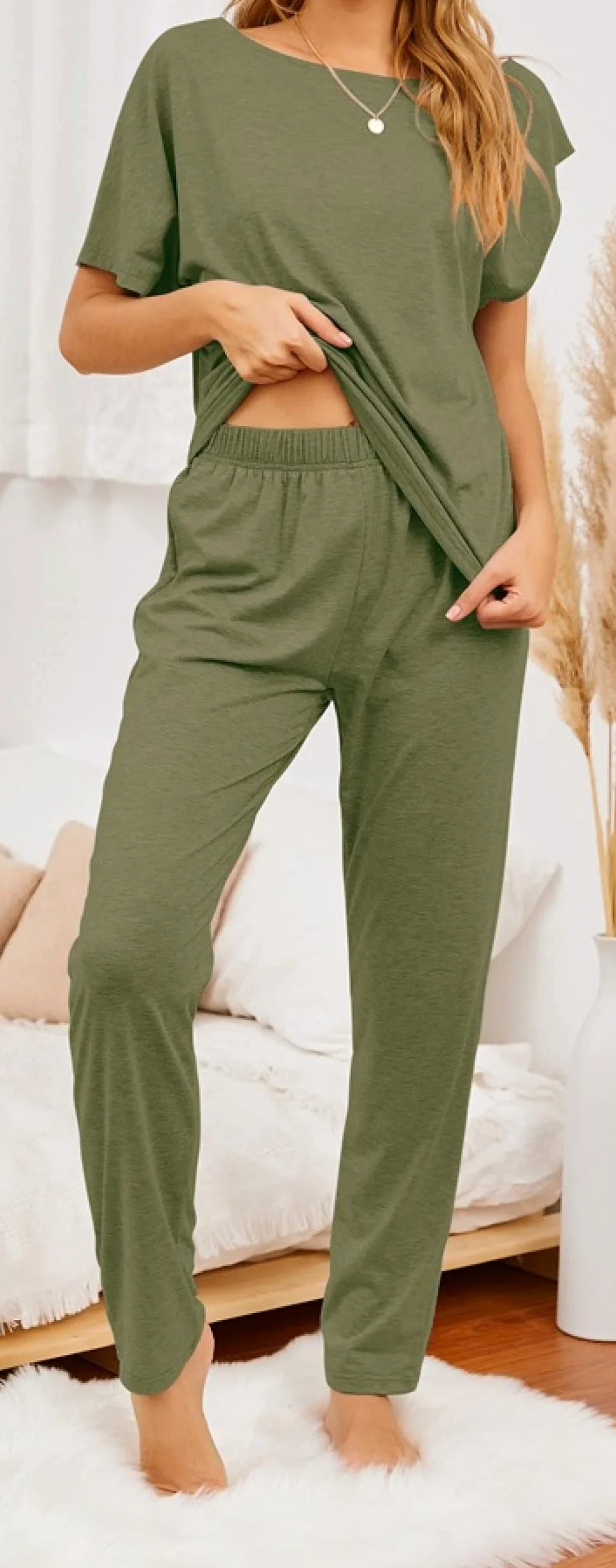 Pijama De Mujer Manga Corta,Talla Grande Cuello Redondo Verde Pijama De Manga Corta Para Mujer Conjunto De 2 Piezas Pijamas De Mujer Cómodos Y Suaves Ropa De Salón Regalo Del Día De La Madre Para