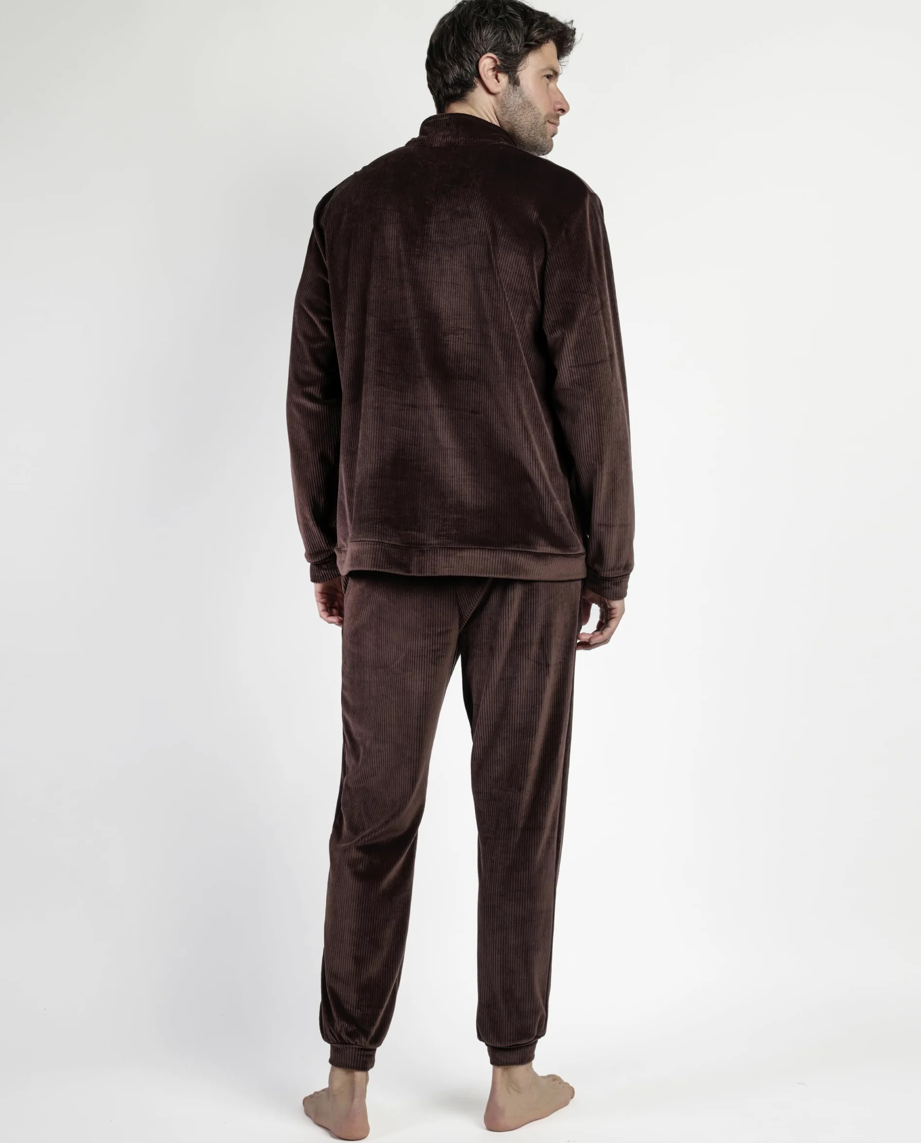 ADMAS Home Pijama Manga Larga Terciopelo Cuello Alto Corduroy para Hombre