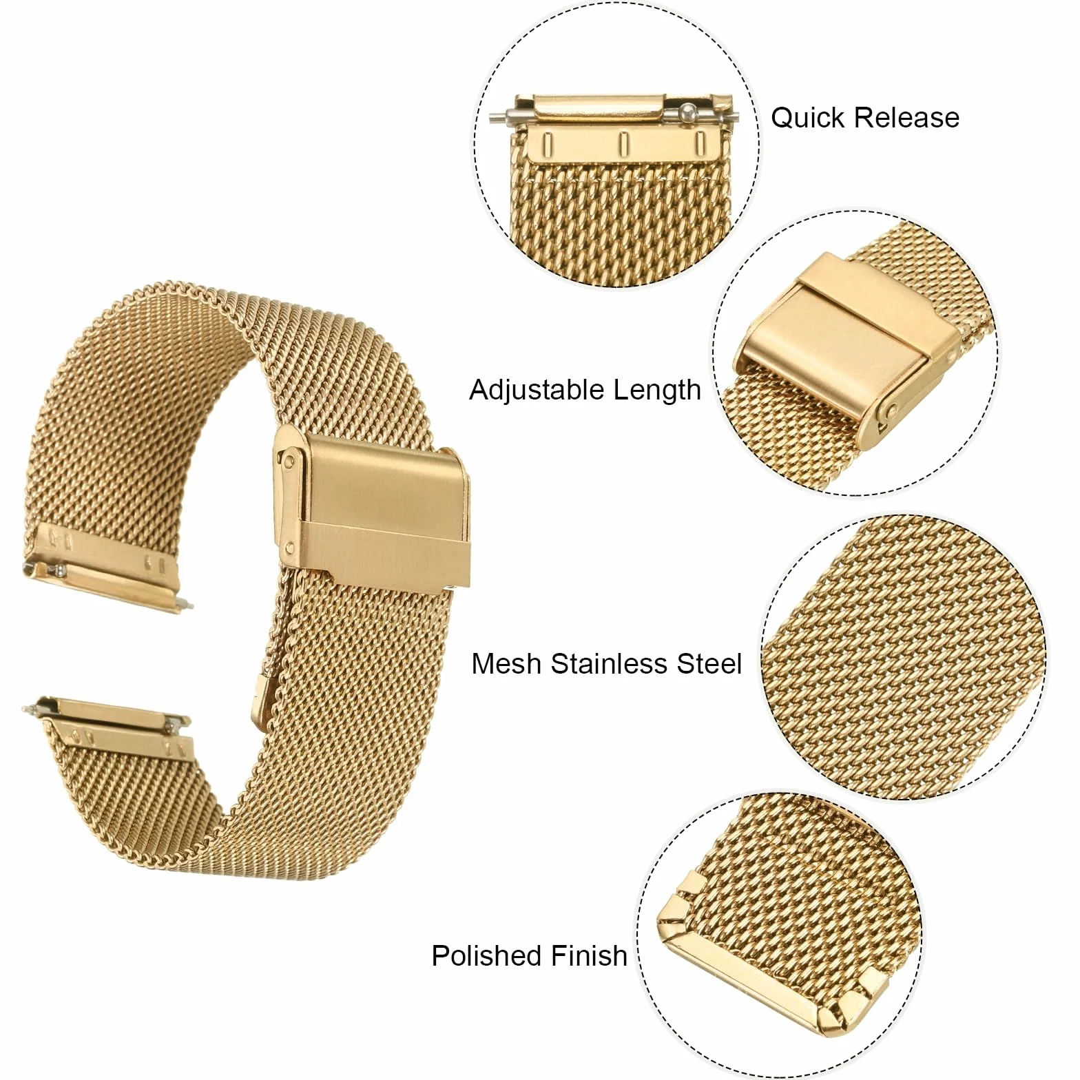 QUARKZMAN Correa de Reloj de Malla de Acero Inoxidable con Liberación Rápida, Correa de Reloj Metálica Ajustable para Hombres y Mujeres