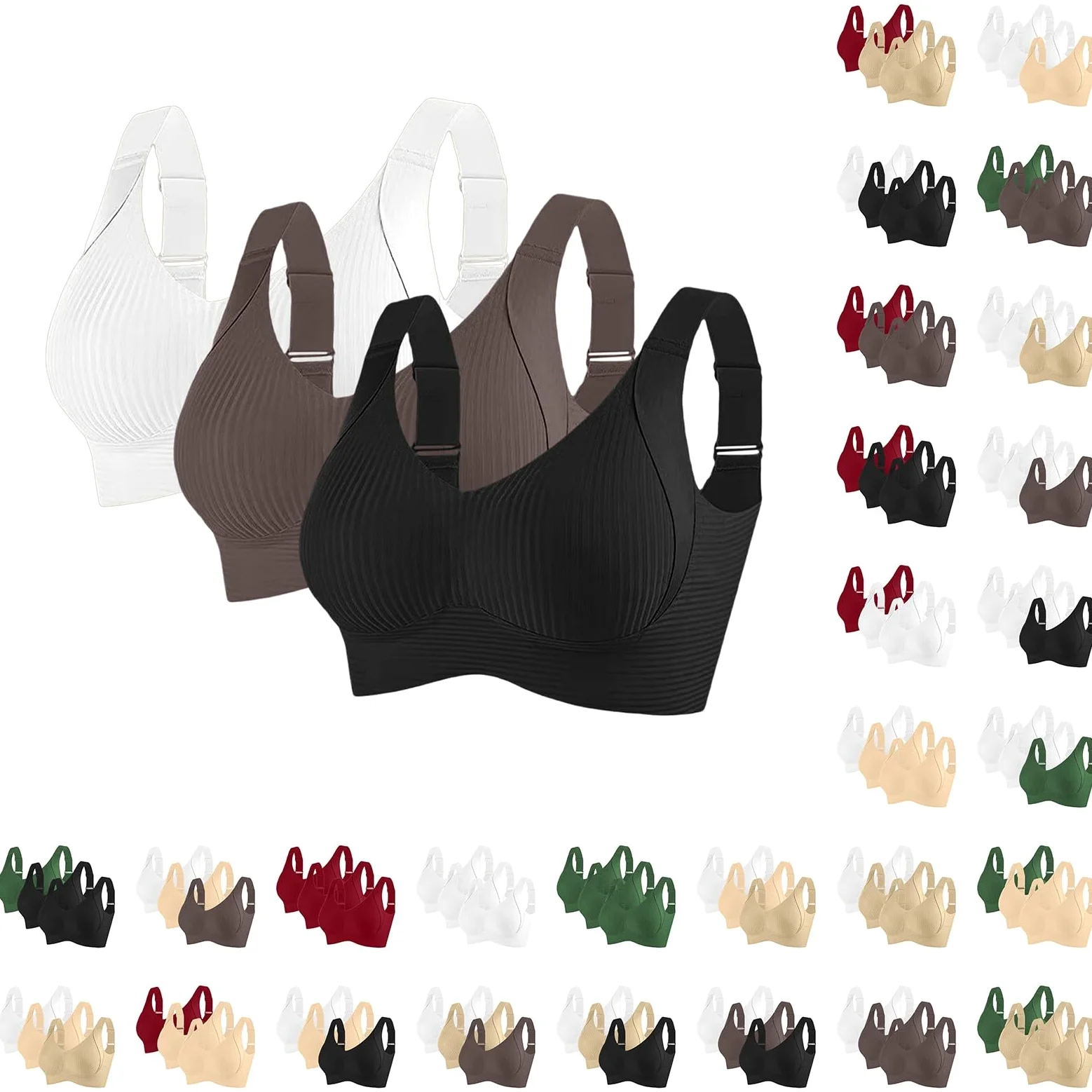 Sujetadores Confort para Mujer UK Deportes Push Up Sin Costuras Paquete de 3 Inalámbrico Acanalado Pechos Grandes Caídos Tops para Mujer Mayor Soporte Deportivo Levantamiento Comodidad Ajustable Alto