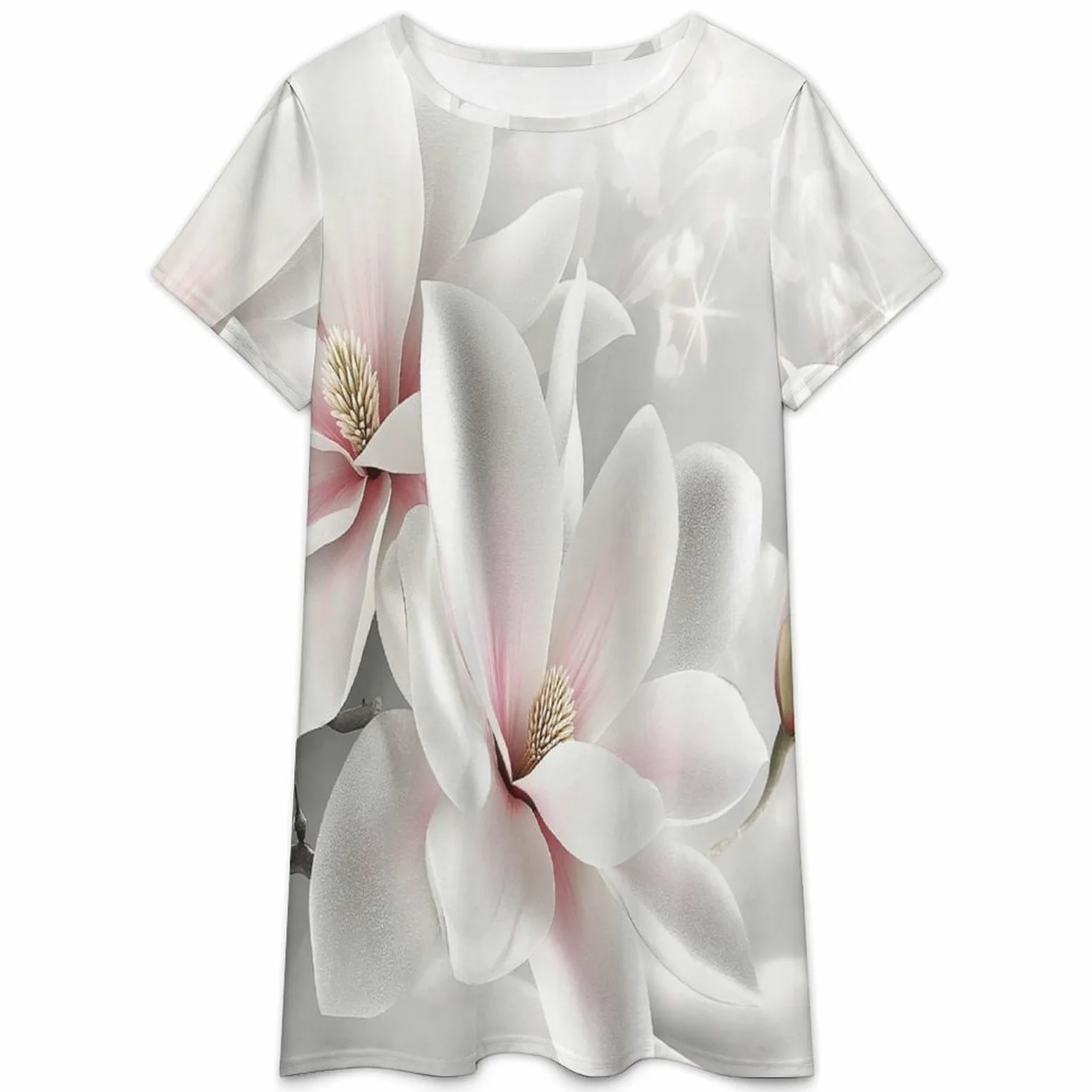 Pijamas De Verano para Mujer - Flores Rosas Camisón Holgado De Manga Corta De Verano Talla Grande Estilo Vintage Ropa De Dormir Y Estar En Casa.
