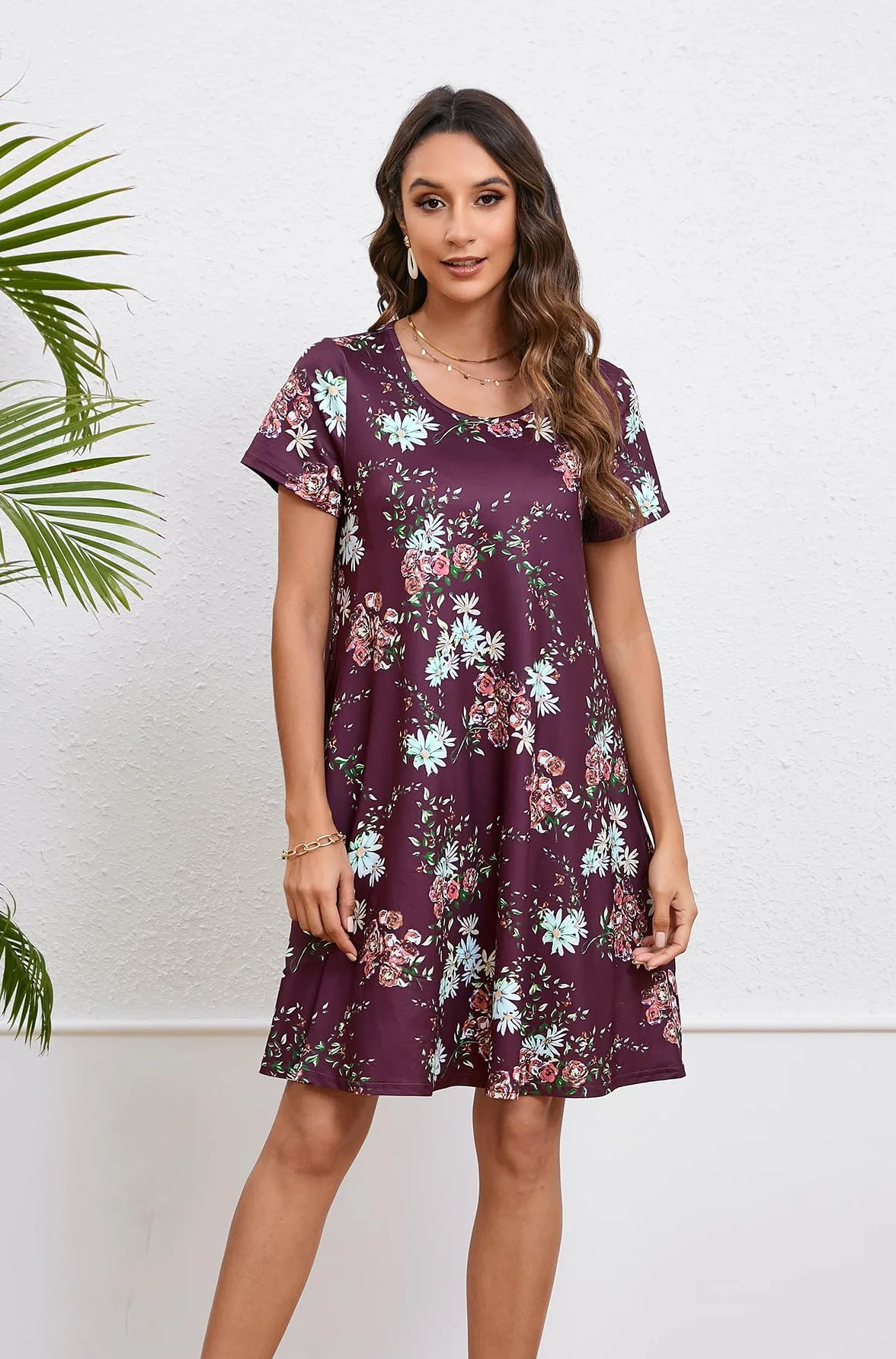 Enmain Vestido Camiseta Mujer Manga Corta Túnica Verano Bolsillos Casual Boho Rodilla