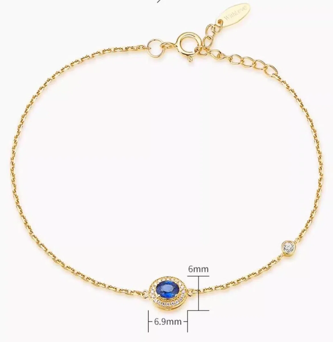 Pulseras Mujer de Oro Amarillo 9K / 14K / 18K, Oval con Zafiro y Diamante, Cadena Extensible 16 CM + 5 CM, Pulsera de Oro Azul Mujer