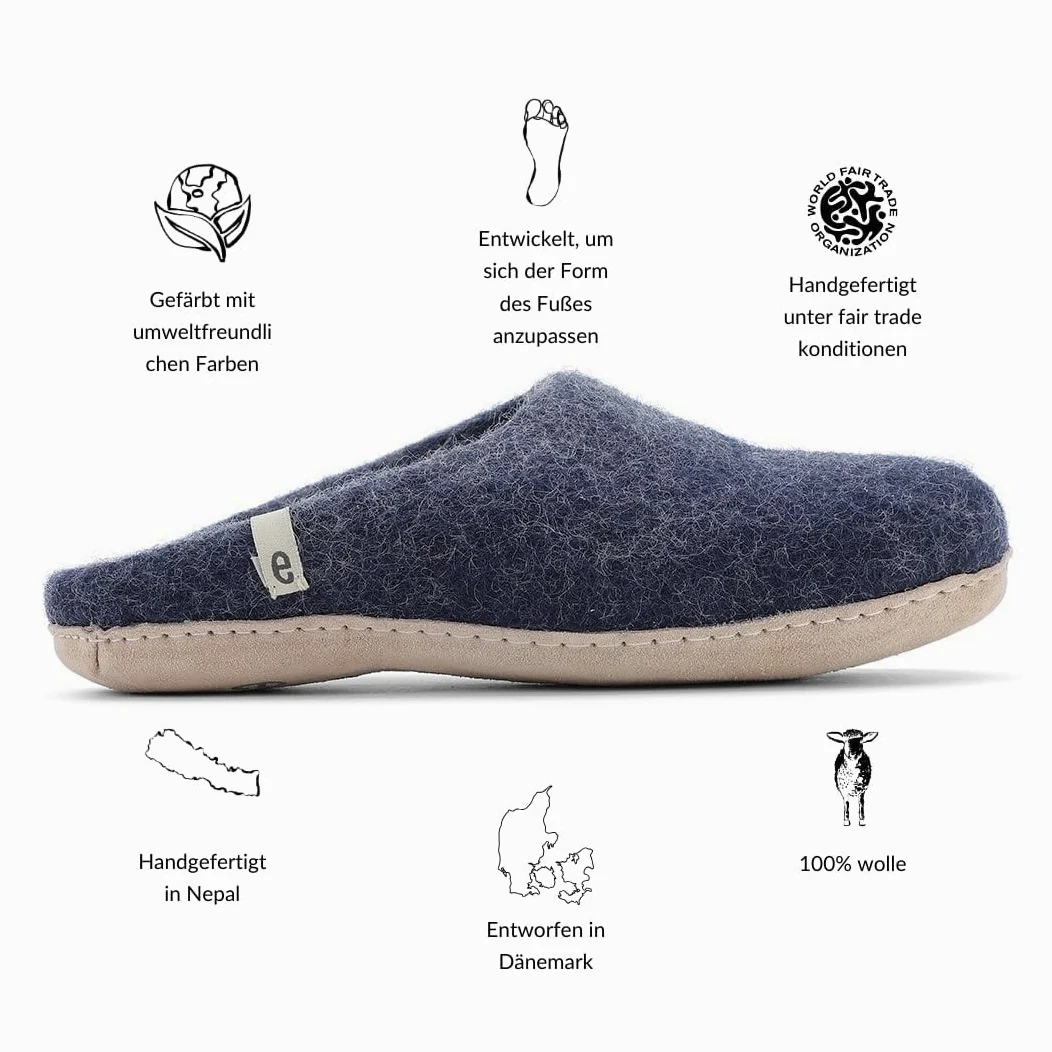 egos Pantuflas azules para hombre y mujer con lana 100 % natural, cómodas zapatillas de cabaña para verano e invierno