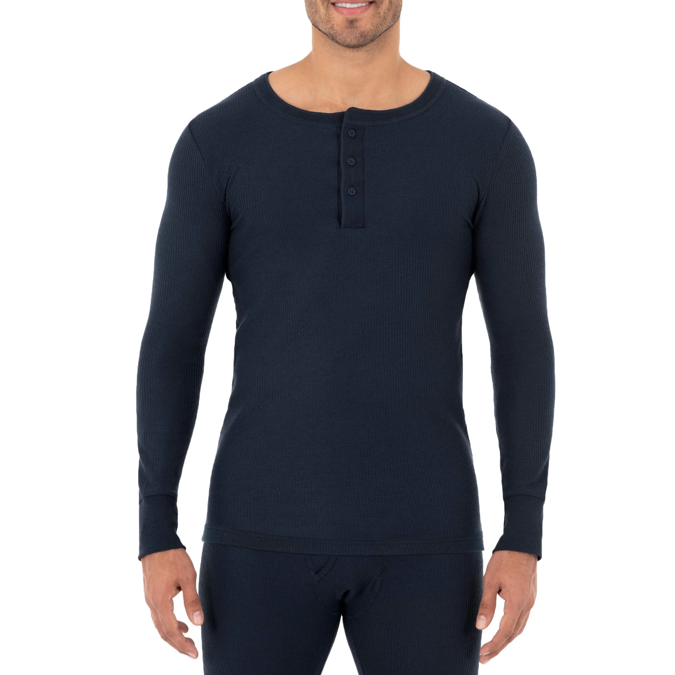 Fruit of the Loom Ropa Interior Térmica de Gofre Reciclado Henley Top (1 Y 2 Paquetes) Camiseta de Pijama Hombre