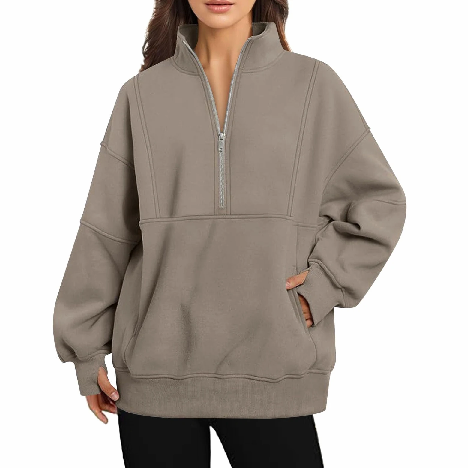 Sudaderas de cuello alto occidental para mujer, ajuste holgado, sudaderas casuales universitarias, cómodas, con cremallera de bloque de color, forro polar, para otoño, anime, cuello redondo, con
