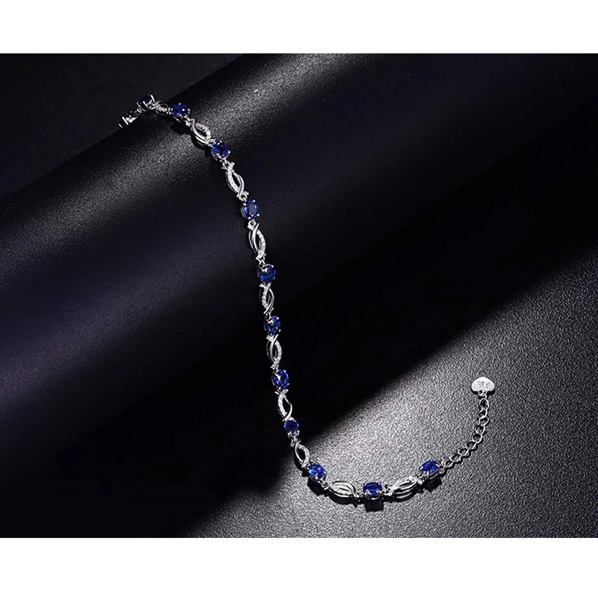 ZH1YFD Pulsera de Mujer Oro Blanco 18K, Eslabón de Barra con Zafiro 2.68ct Pulsera de Boda para Mujer 16+2CM