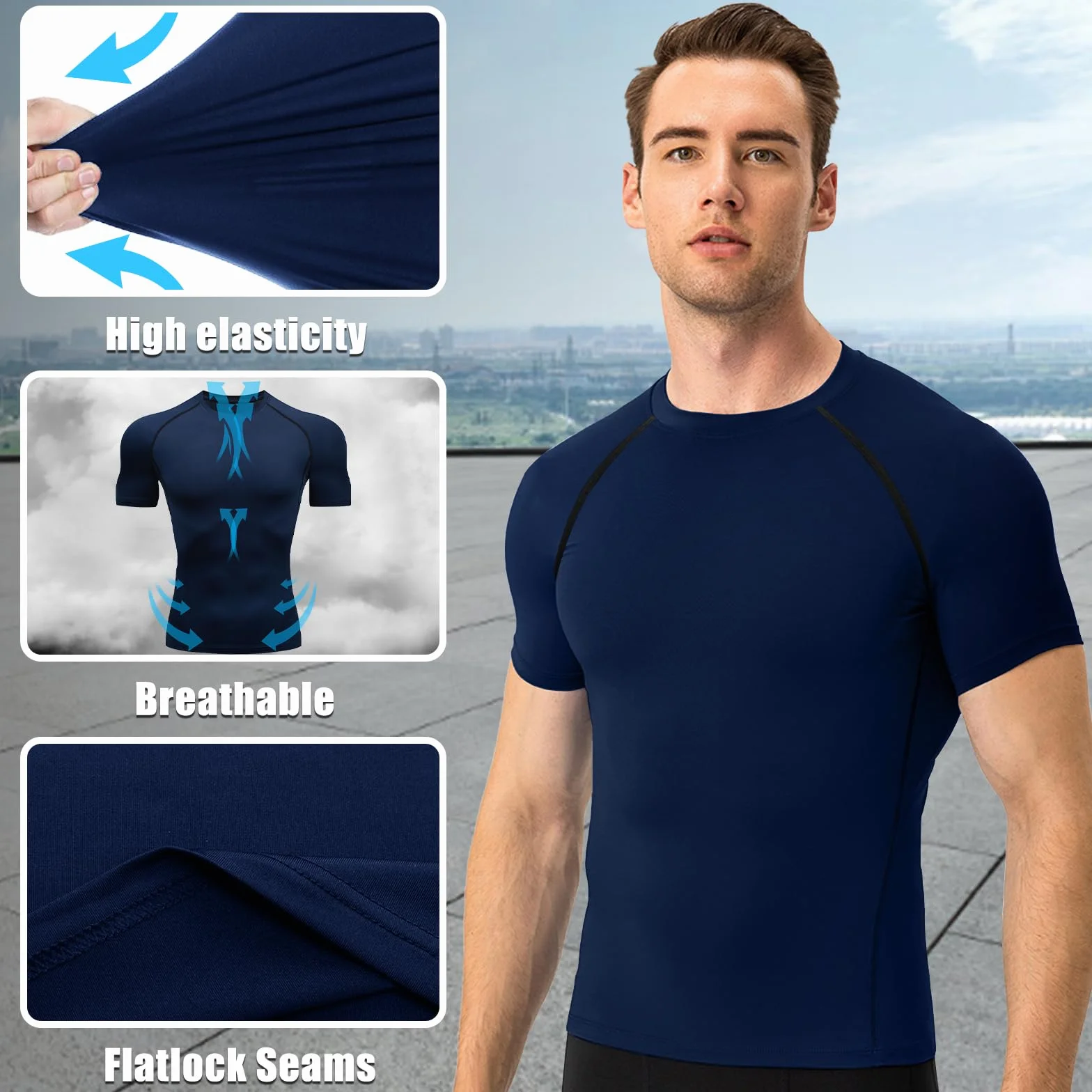 Camiseta Compresión Hombre Entrenamiento Deportes Manga Corta Camiseta Ciclismo Atlético Camisetas interiors Secado Rápido Tops Mallas Transpirables Base Deportiva de Gimnasio