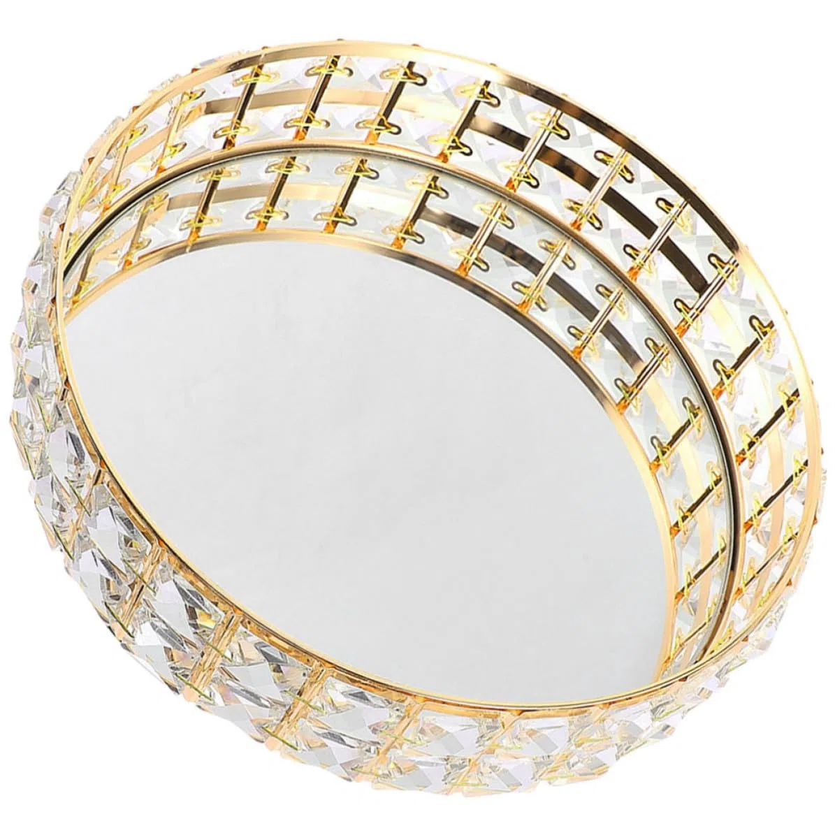 Bandeja Decorativa Dorada para Joyas y Maquillaje Superficie de Espejo Redonda de Hierro, 25 Cm, Diseño Moderno para Decoración del Hogar