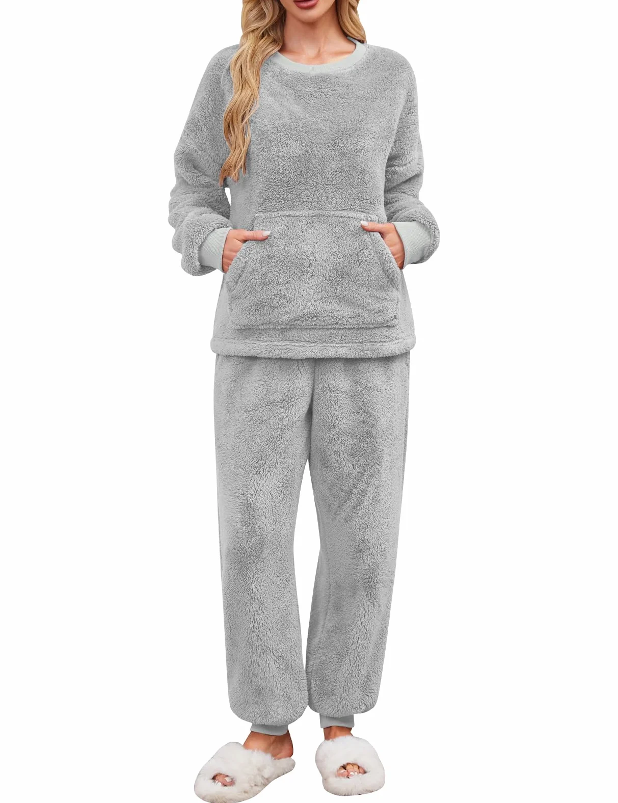 UMIPUBO Pijama Mujer Invierno de Forro Polar Conjunto Super Suave Cálida Largos Pijamas Dos Piezas Dormir Ropa Manga Larga Casa Calentito Pullover y Fleece Pantalones con Bolsillo