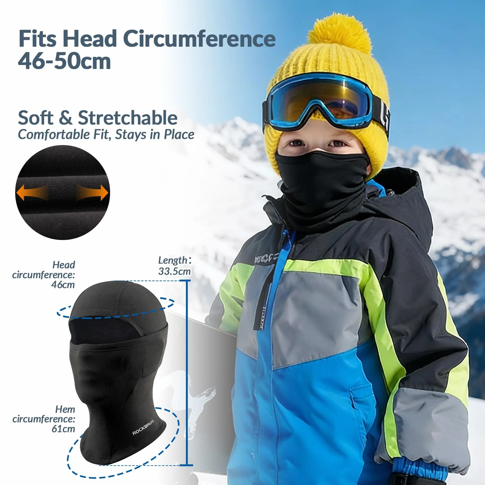 ROCKBROS Pasamontañas Térmico Niño Anti Viento Transpirable para Bicicleta Snowboard Esquí Running