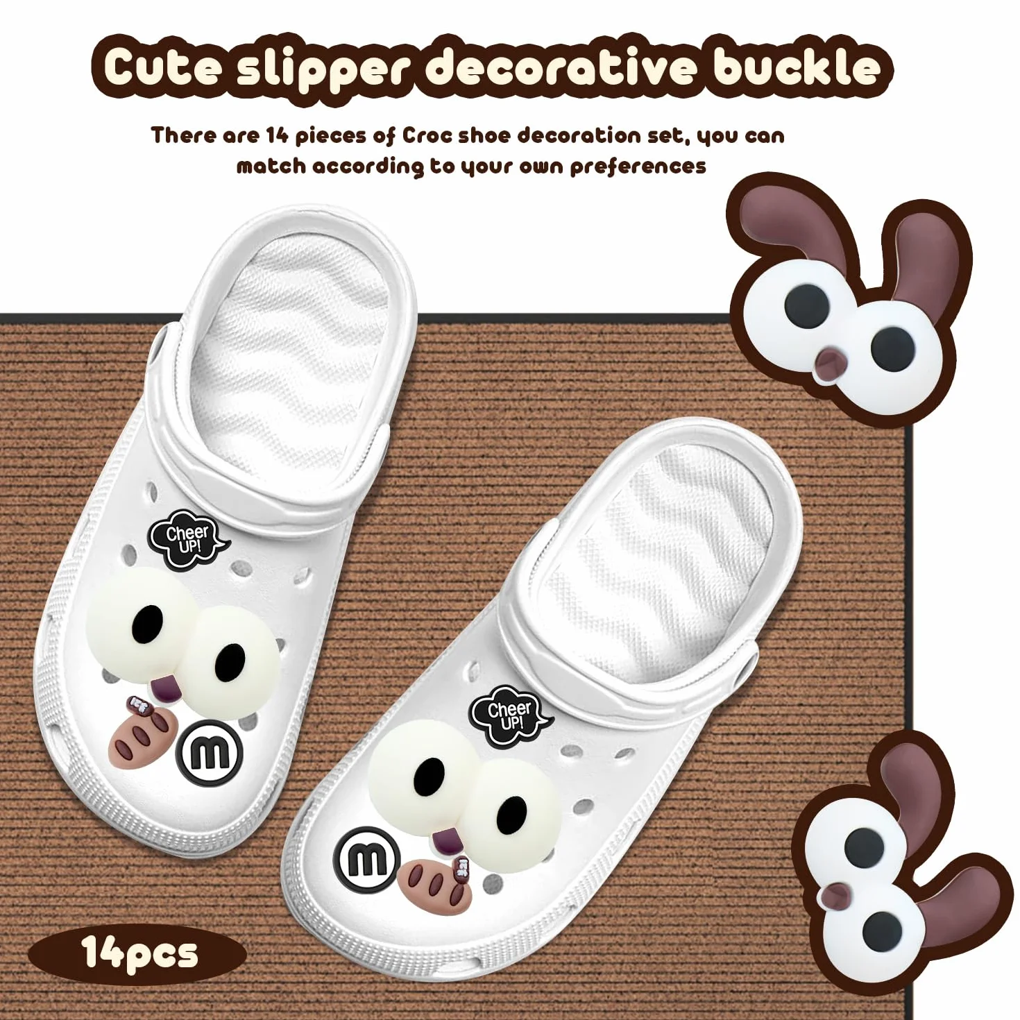 Adornos Zapatos, Shoe Charms, Encantos de Zapatos de PVC, Decoración de Zapatos Dibujos Animados Ojos Grandes 3D para Niños y Adultos, 14 Piezas Pins para Crocs, Bolsos, Pulseras