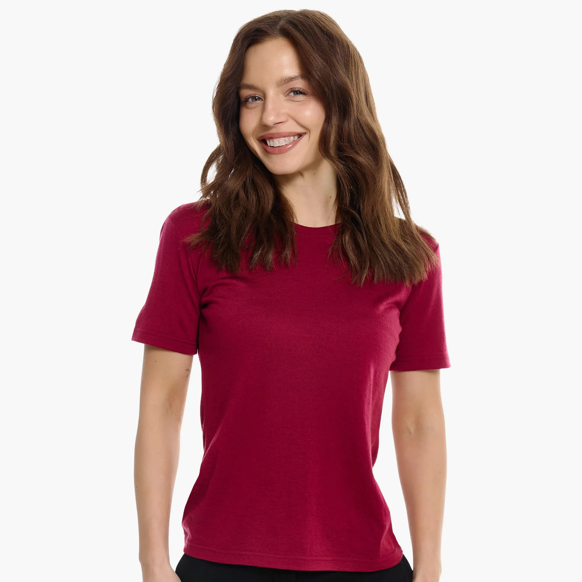 Merino.tech Camiseta Termica Lana Merino Mujer - Ropa Interior Base Layer 100% Lana Merino para Mujer (Large, Dark Red Crewneck)