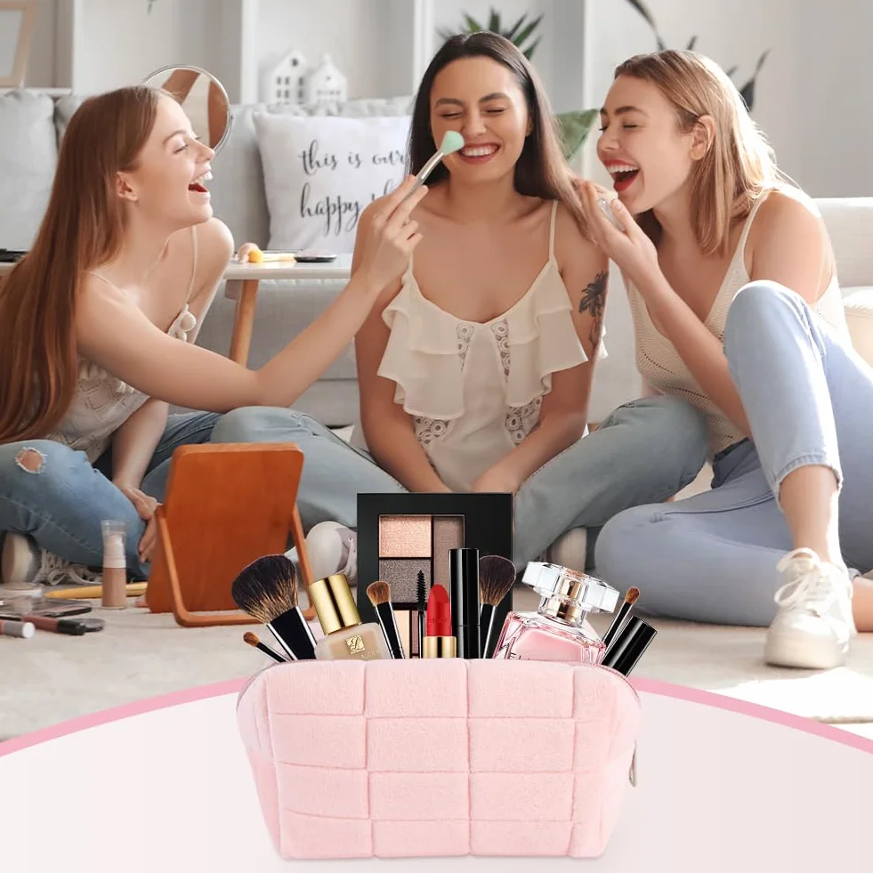 Aucuu Bolsa de cosméticos de Viaje, Bolsa de Maquillaje para Mujer, Bolsa de Aseo Acolchada para Mujer, Bolsa de cosméticos de Gran Capacidad, Bolsa de Maquillaje de algodón con Estampado Floral para