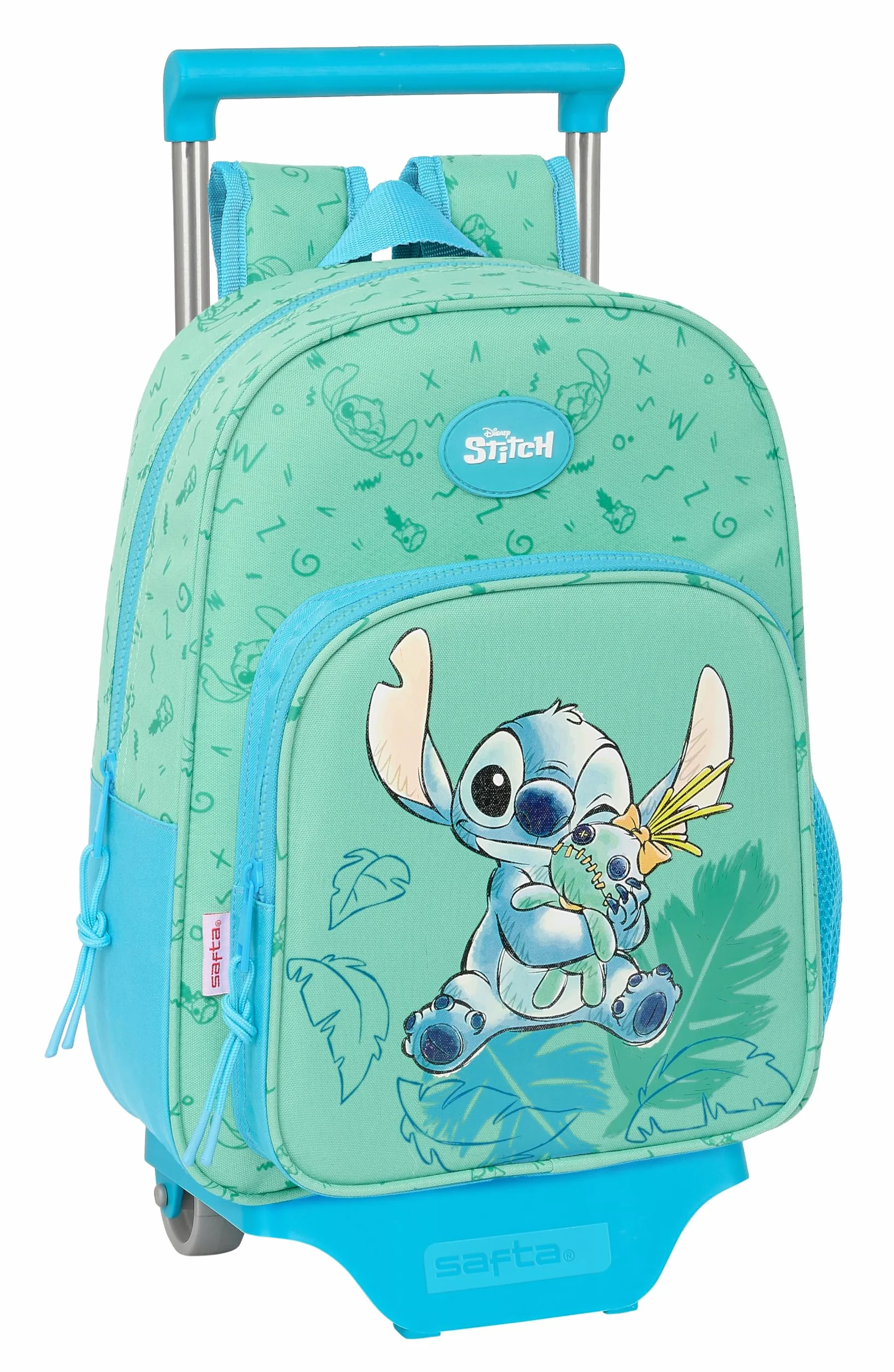 Safta STITCH ALOHA - Mochila Infantil con Carro 705, Ideal para Niños de Diferentes Edades, Cómoda y Versátil, Calidad y Resistencia, 26x11x34 cm, Color Turquesa